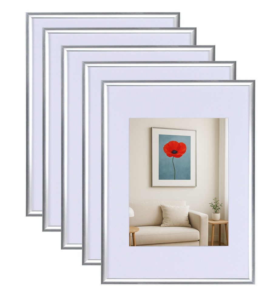 IDEAL TREND Bilderrahmen 3er 5er Set New Lifestyle Kunststoff Bilderrahmen mit Passepartout & K, für 1 Bilder (5 St), Schrägschnitt Passepartout