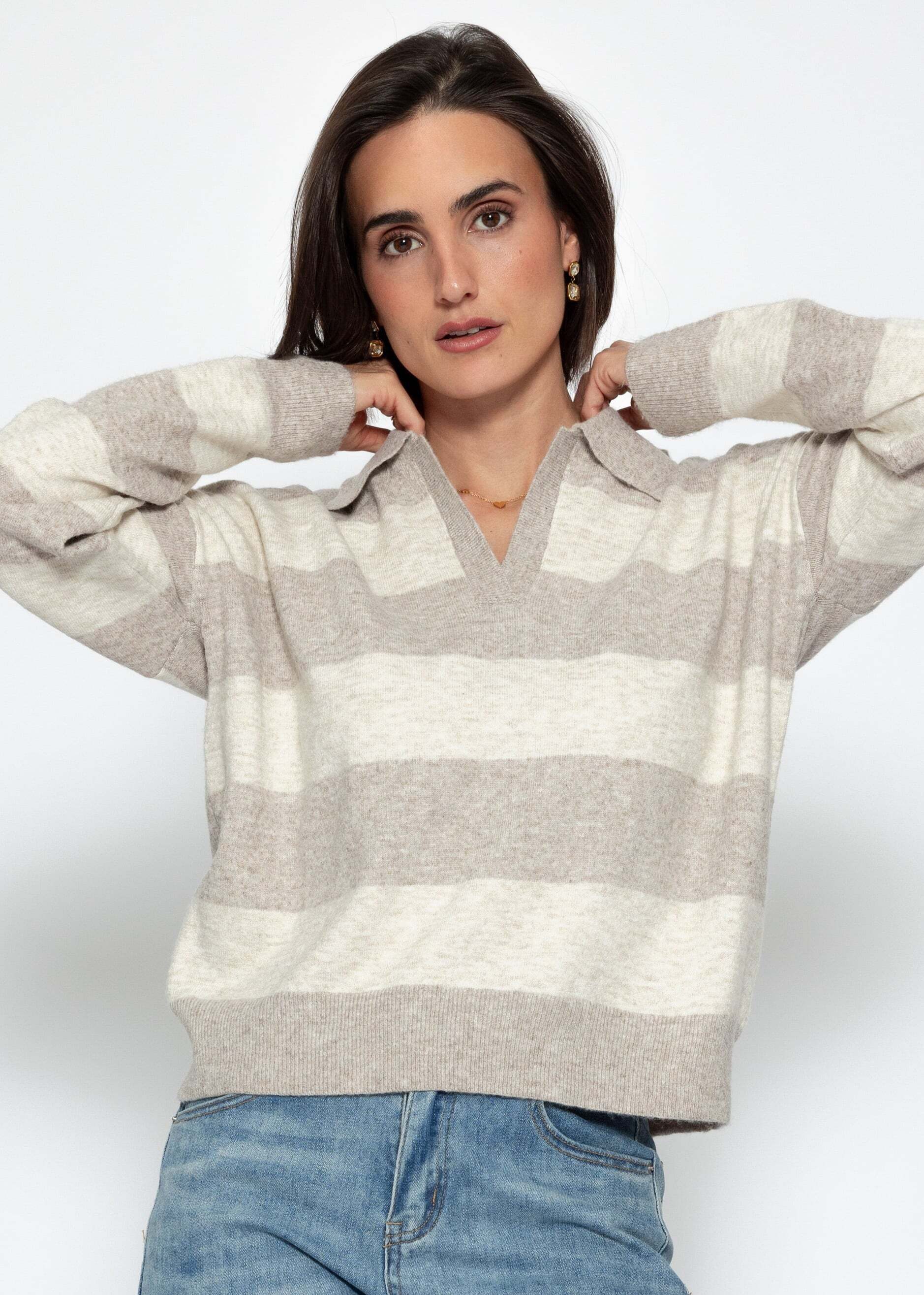 SASSYCLASSY Strickpullover Gestreifter Pullover mit Polokragen für Damen Mo günstig online kaufen