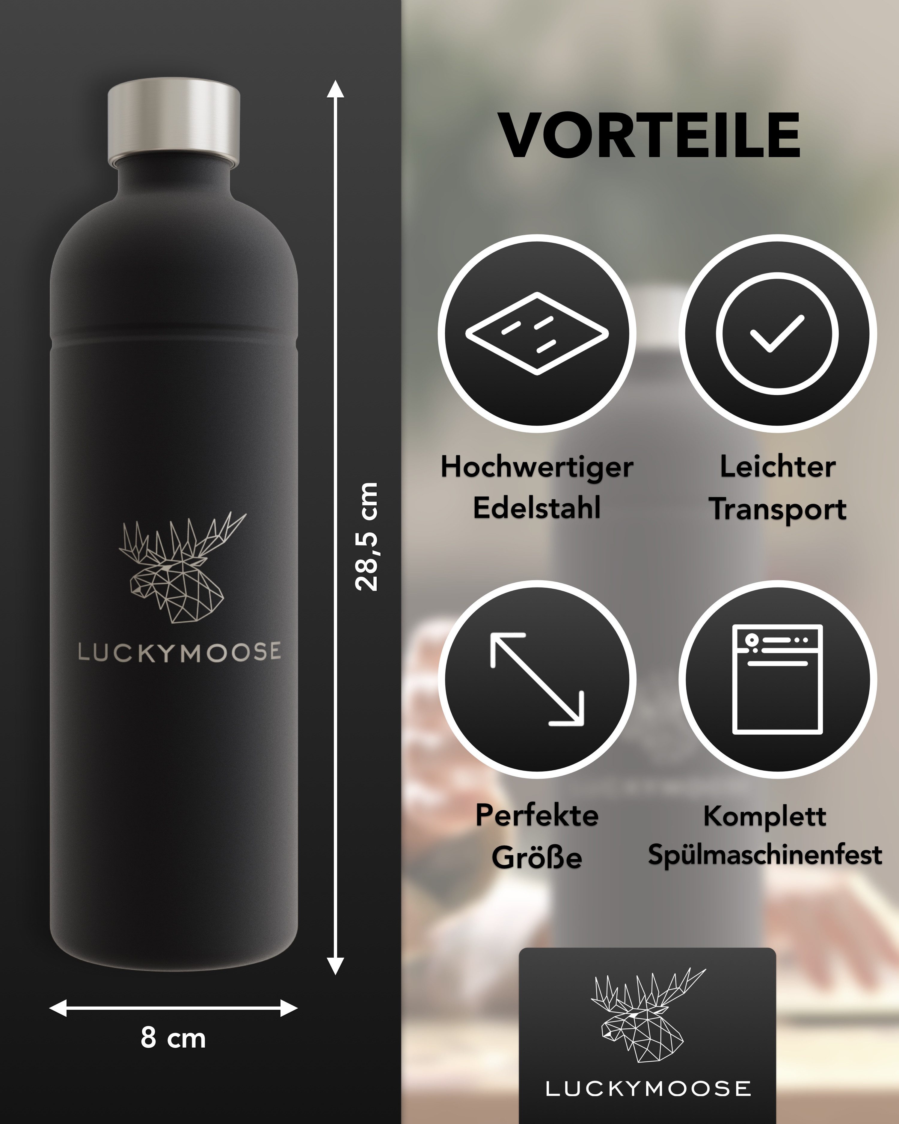 Luckymoose Wassersprudler Flasche Infinity, (für Aarke Carbonator 3, Phlips GoZero & Brita SodaOne), Spülmaschinenfest & ohne Ablaufdatum