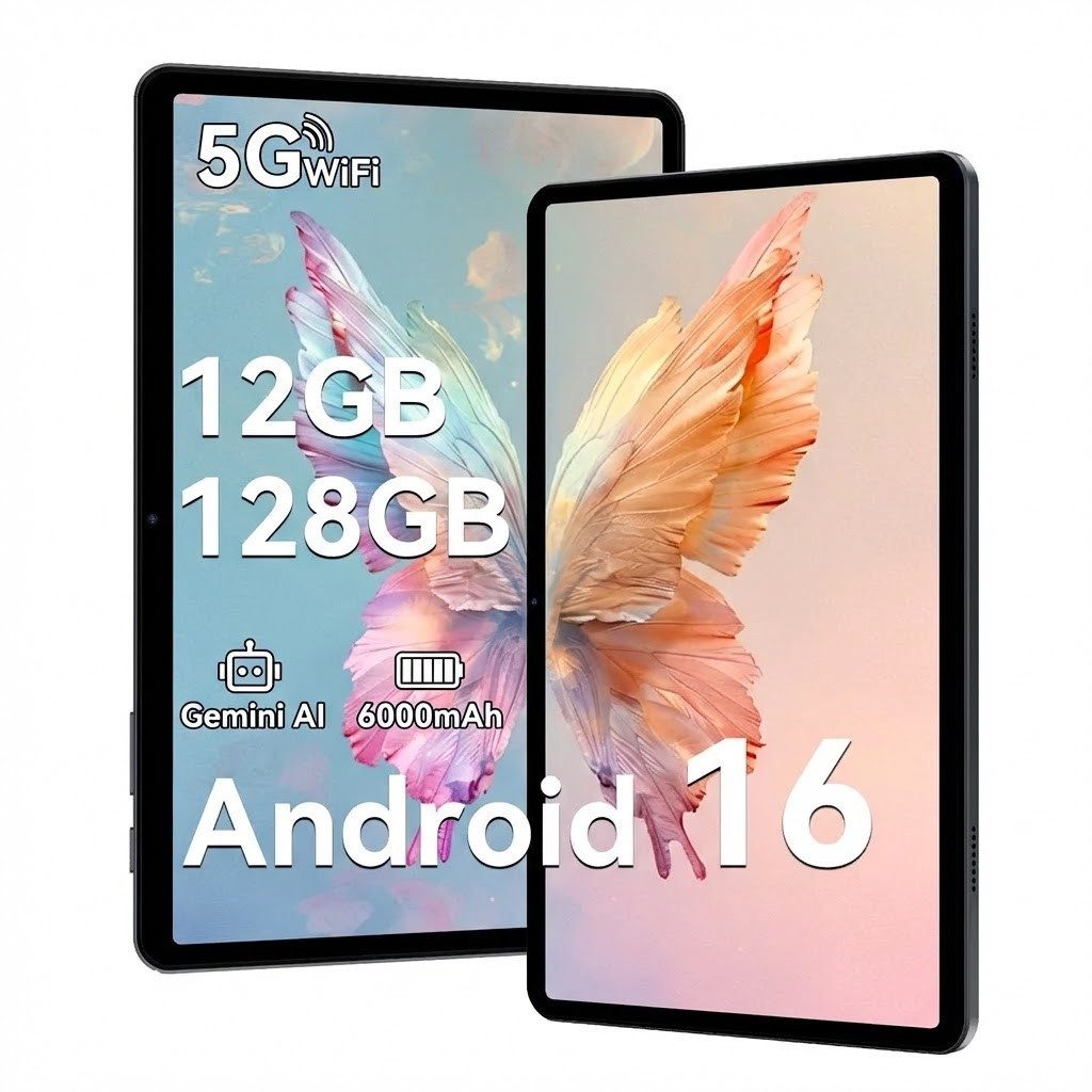 TABWEE T8 10,5", 6000 mAh, 12GB+64GB, Android 16, WLAN Tablet (10.1", Android16, 5G wifi, Android 16, Gemini AI, PC-Modus)