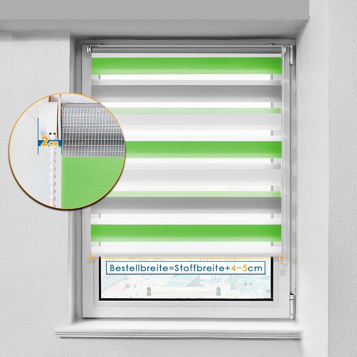 Lichtschutz, mit Doppelrollo livhtdurchlässig OUBO, rollos freihängend, Klemmträger, verdunkelnd Bohren ohne Klemmfix, und 130cm, Grün-Grau-Weiß Fenster für