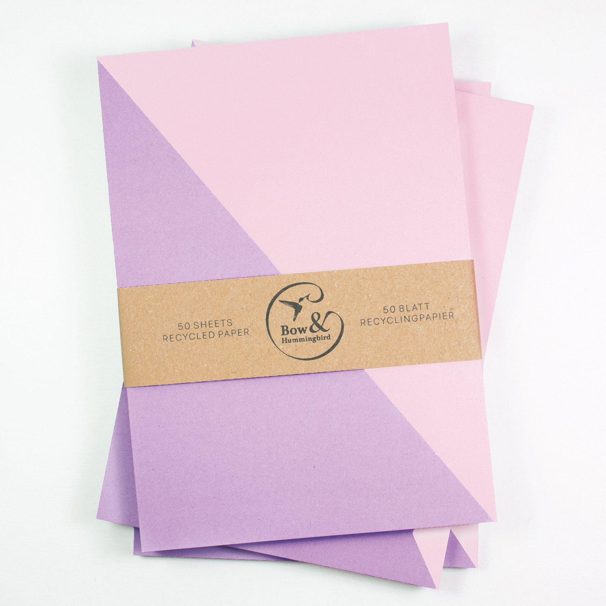 Bow & Hummingbird Notizblock Nachhaltiger Notizblock Diagonal Rosa/Lila aus Recyclingpapier, 100 % Recyclingpapier