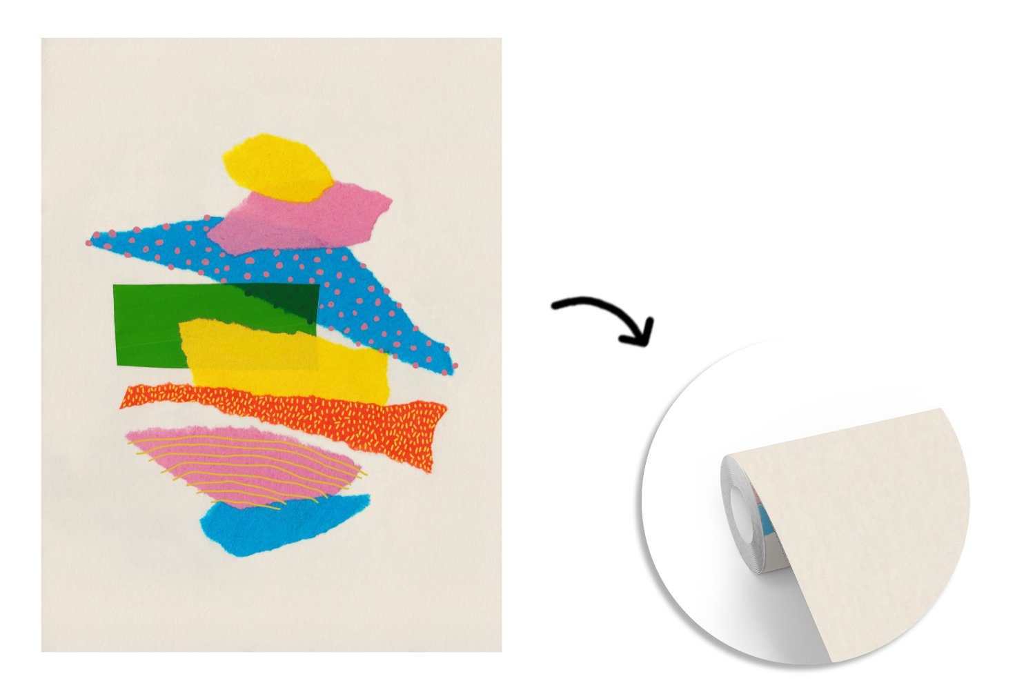MuchoWow Fototapete Abstrakt - Kunst (4 Wandtapete Tapete Formen bedruckt, Regenbogen, Wohnzimmer, für Montagefertig - Matt, Vinyl St), 