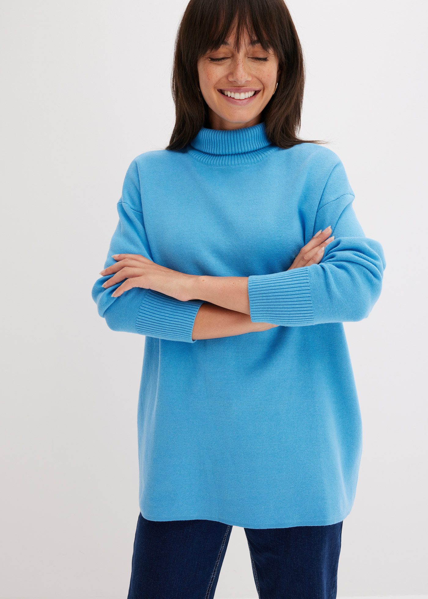 bonprix Rollkragenpullover aus reiner Baumwolle, mit Stehkragen, in Oversize-Passform