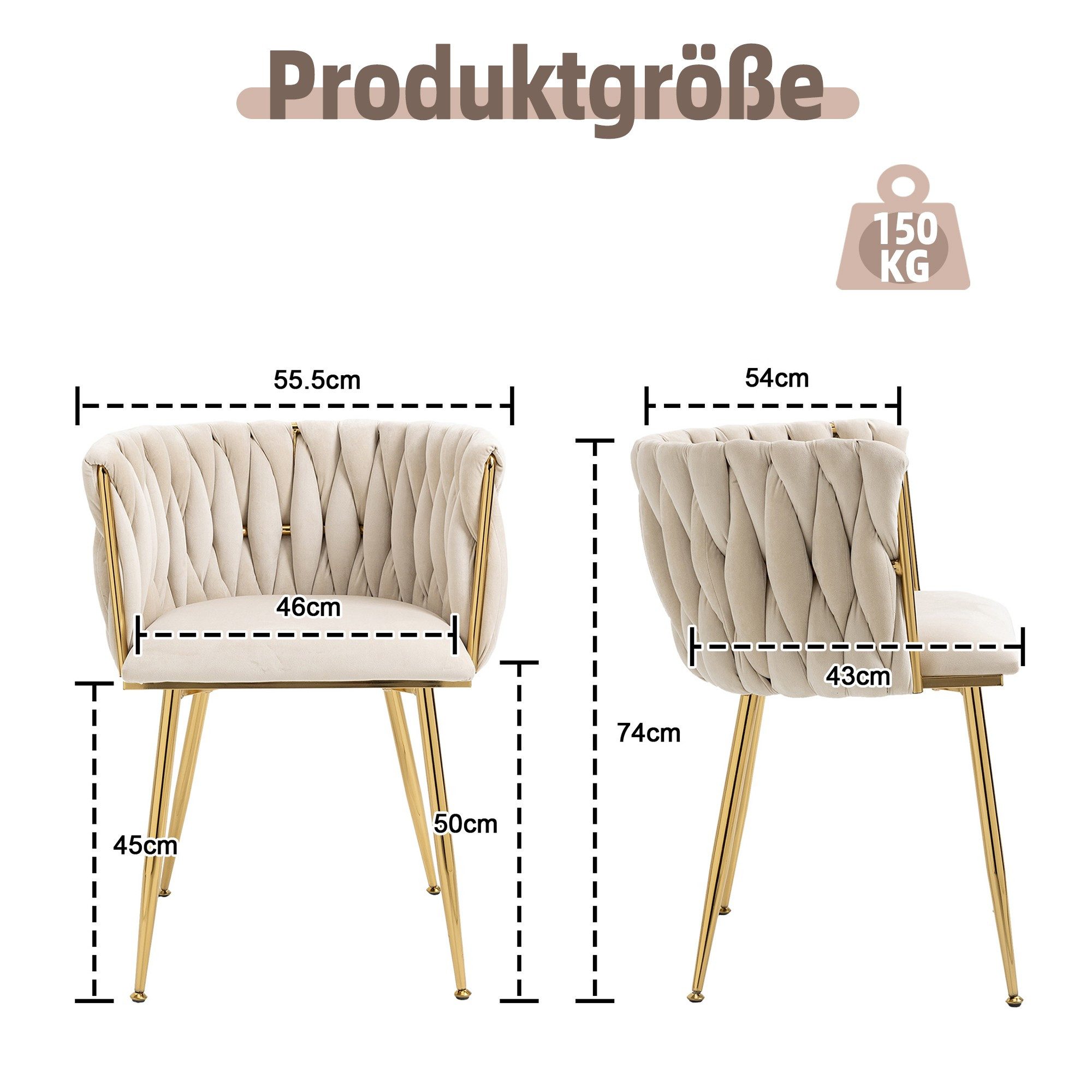 LVHOM Esszimmerstuhl Set mit runden Rückenlehne, Wohnzimmerstuhl aus Samt/Leinen (Goldene Stuhlbeine & Rahmen, Geflochtener Stil, mehrere Farboptionen, 2 St), 2/4/6 Stück
