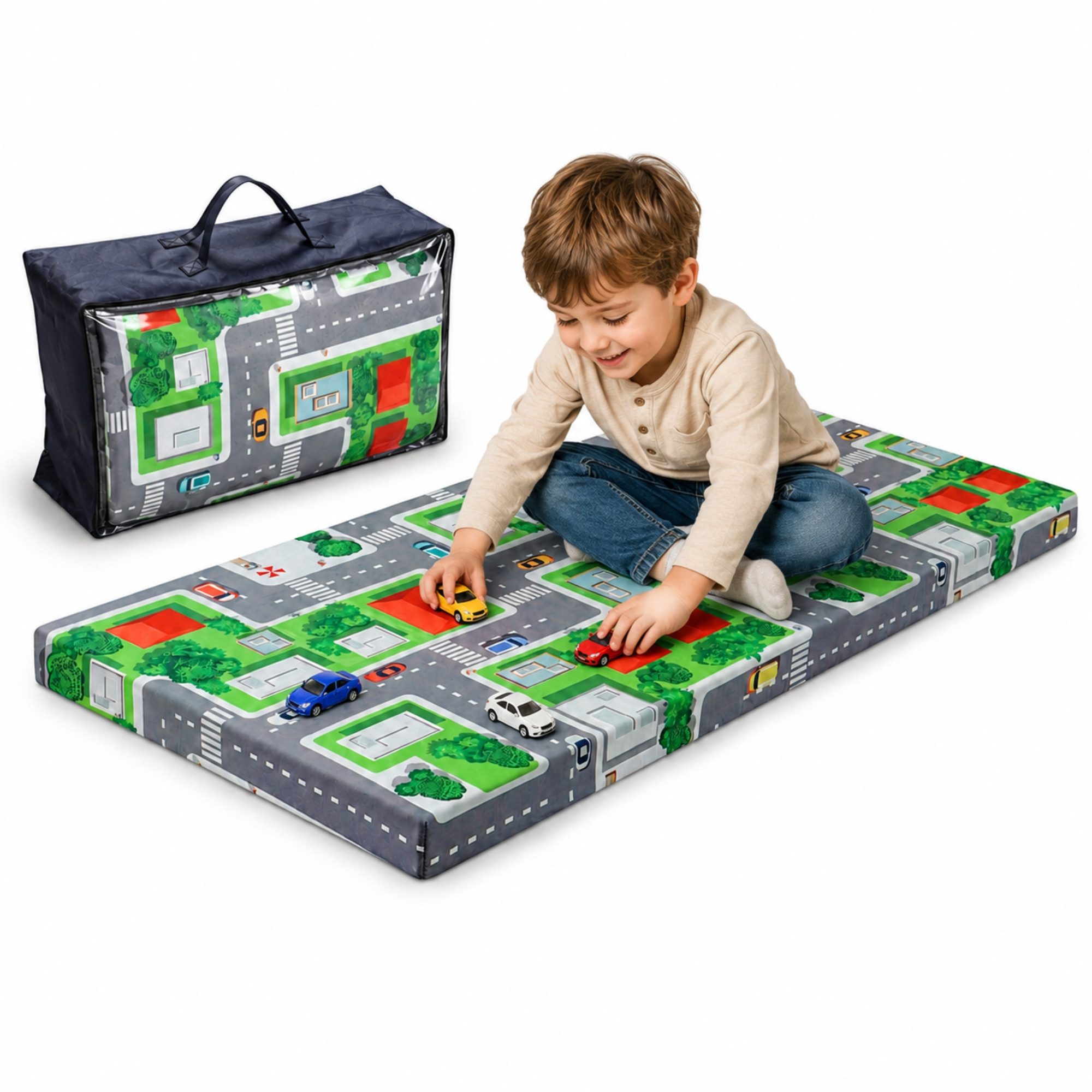 Babymatratze Reisebett Matratze, Stadtmotiv, faltbar, Nanocell Gelschaum, Arensberger, 120 cm hoch, (60 x 120 cm, 60x120cm), Tragetasche, waschbarer Bezug, Spielmatte, 60x120 & mehr