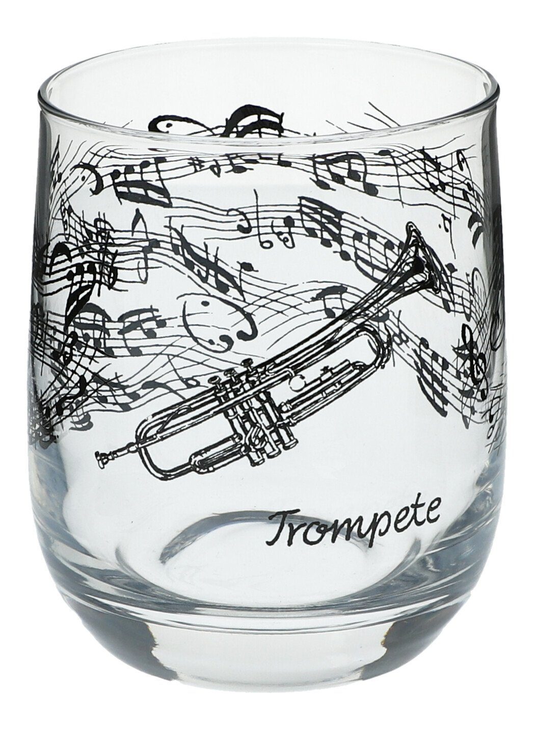 Musikboutique Glas Glas mit Instrumenten und musikalischen Motiven - Instrument: Trompete