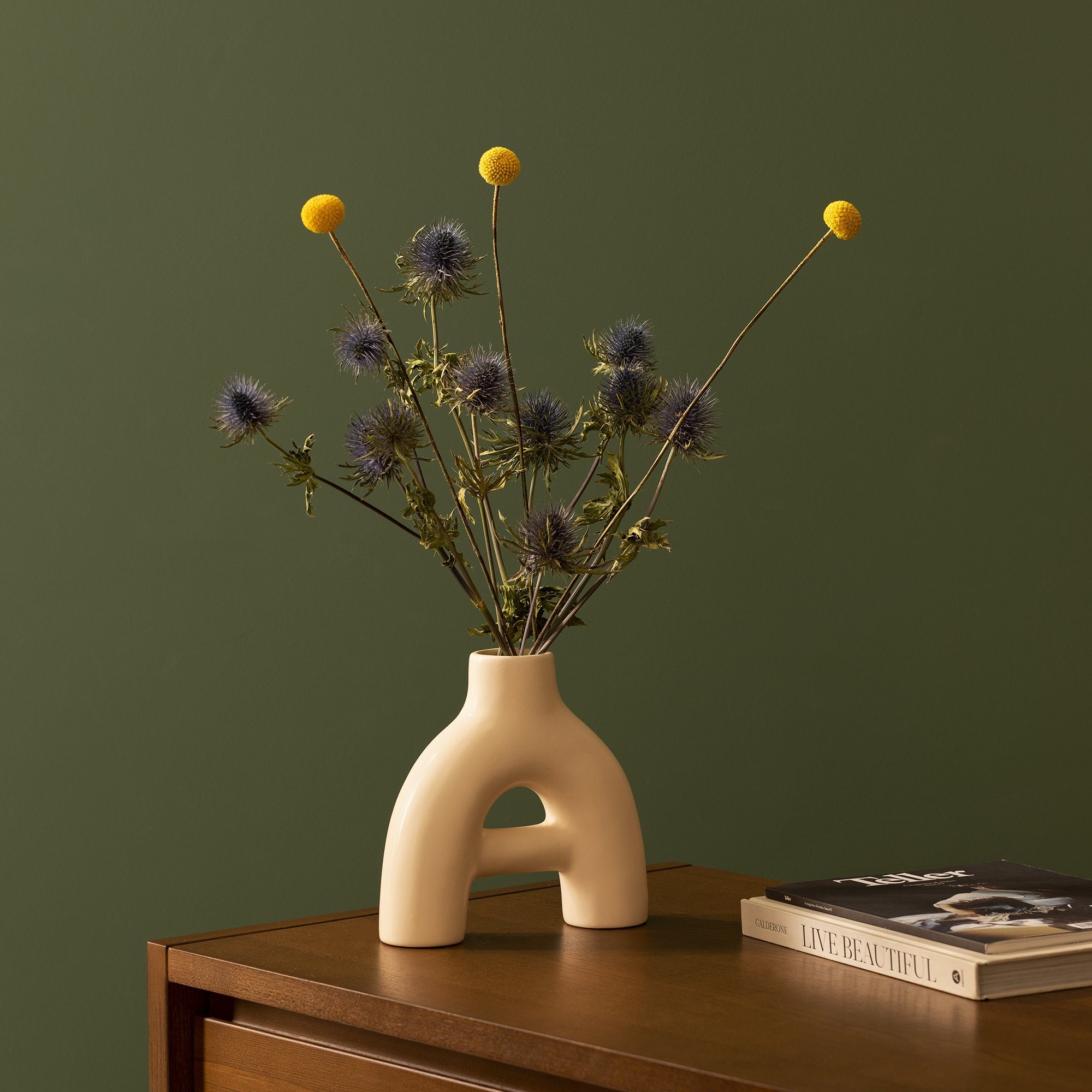 modern Dekovase Blumenvase Wohnzimmer Deko Pampasgras Navaris beige Vase Donut Vase