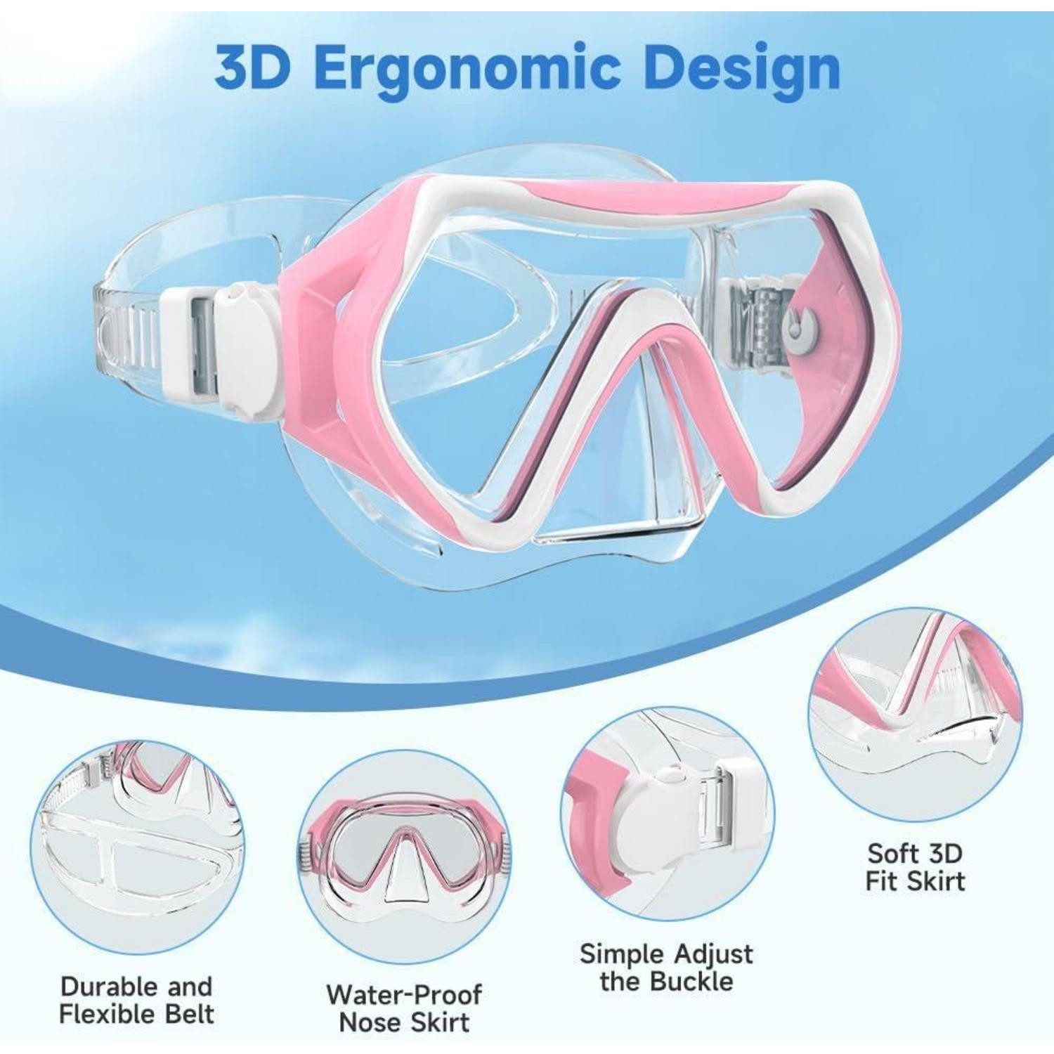 LuxusKollektion Tauchermaske Taucherbrille Tauchermaske HD Glas Silikonband Antileck Rosa Weiß