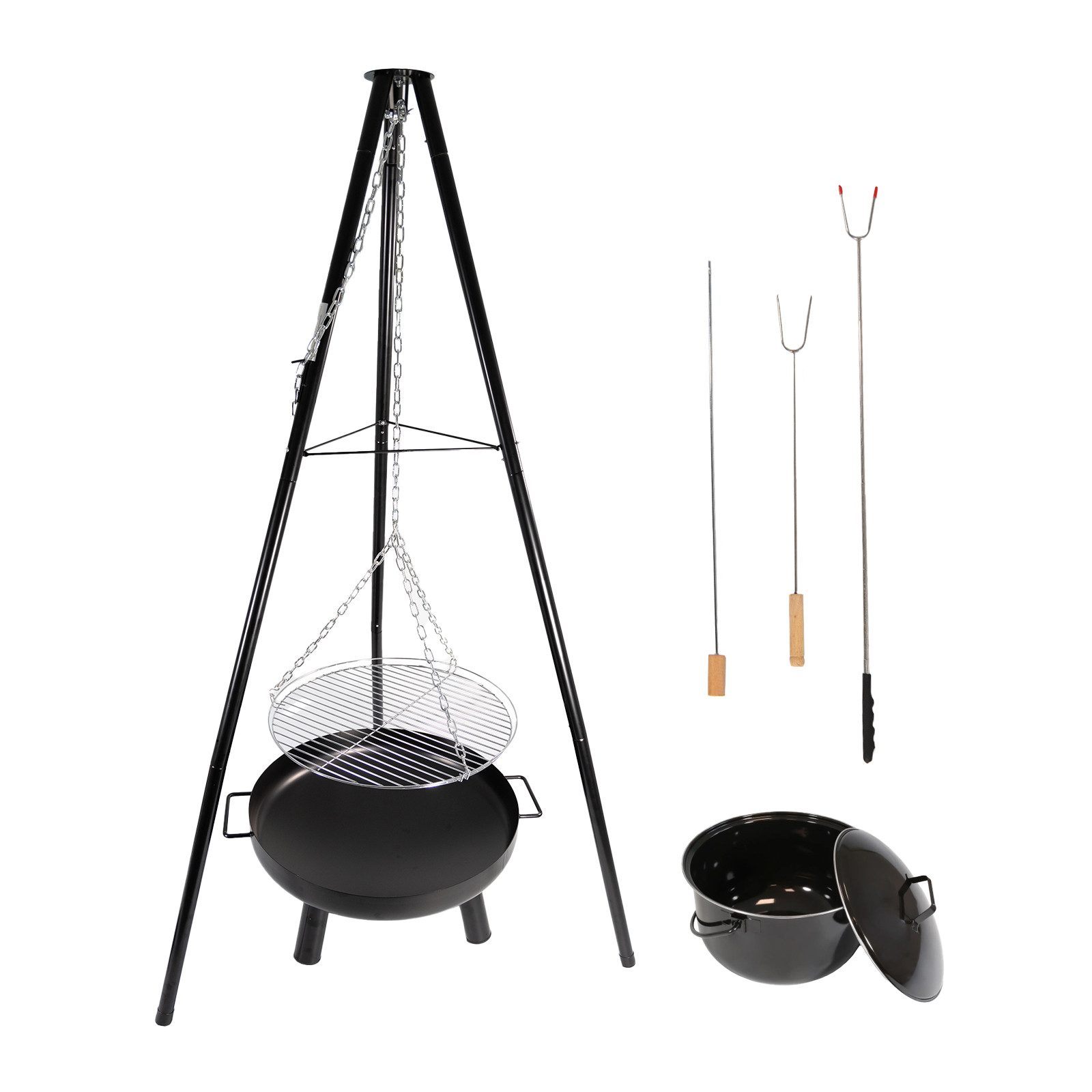 Lemodo Schwenkgrill Schwenkgrill mit Feuerschale, 52 cm großer Grillrost, Extra große Grillfläche mit viel Zubehör