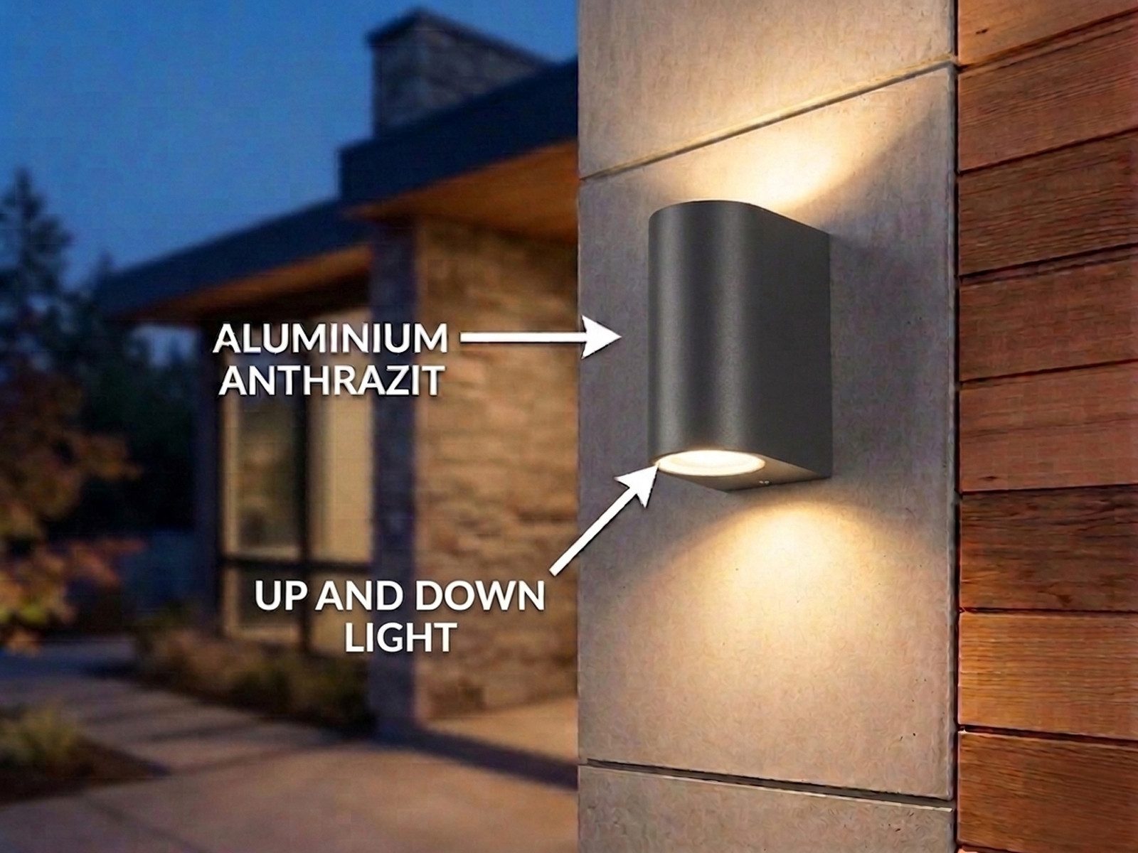 meineWunschleuchte Außen-Wandleuchte Up & Down Aluminium Anthrazit, Höhe 15cm, ohne Leuchtmittel, Fassadenbeleuchtung Hauswand, Außenleuchten indirekte Wand-Beleuchtung