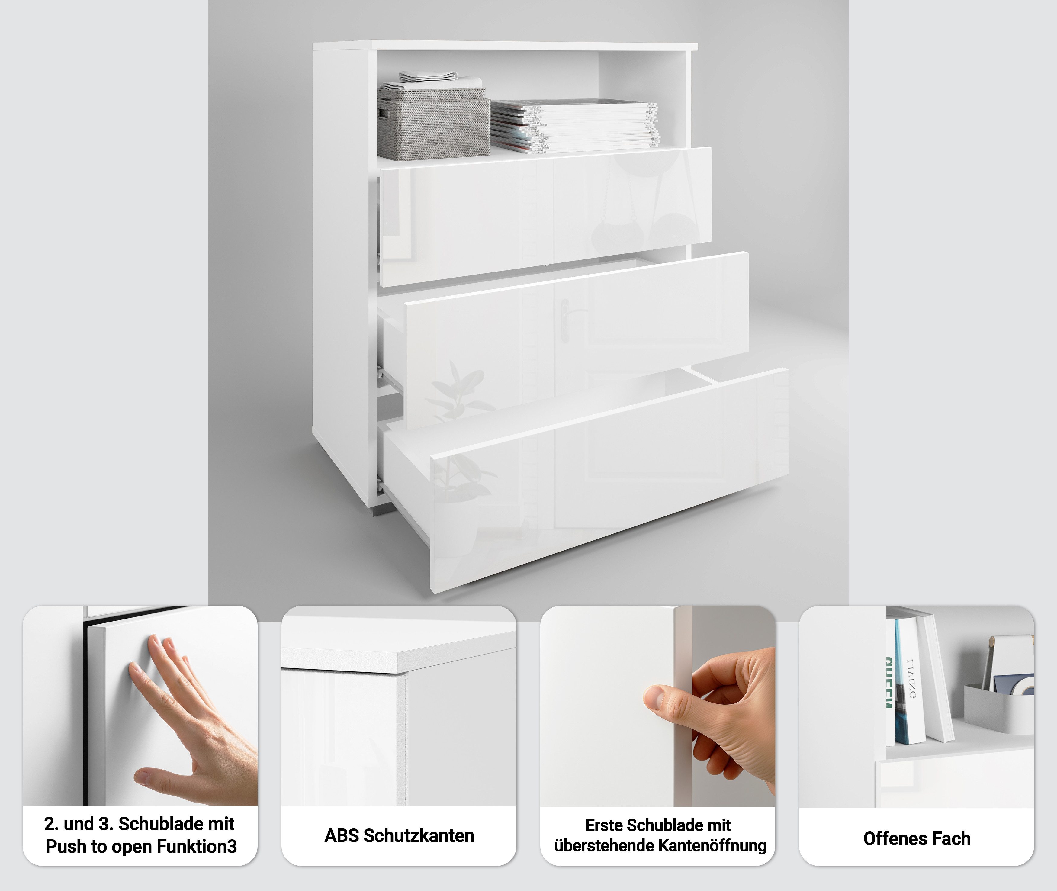 OTTO home Kommode Paris, mit 3 Schubkästen (Breite 70 cm)