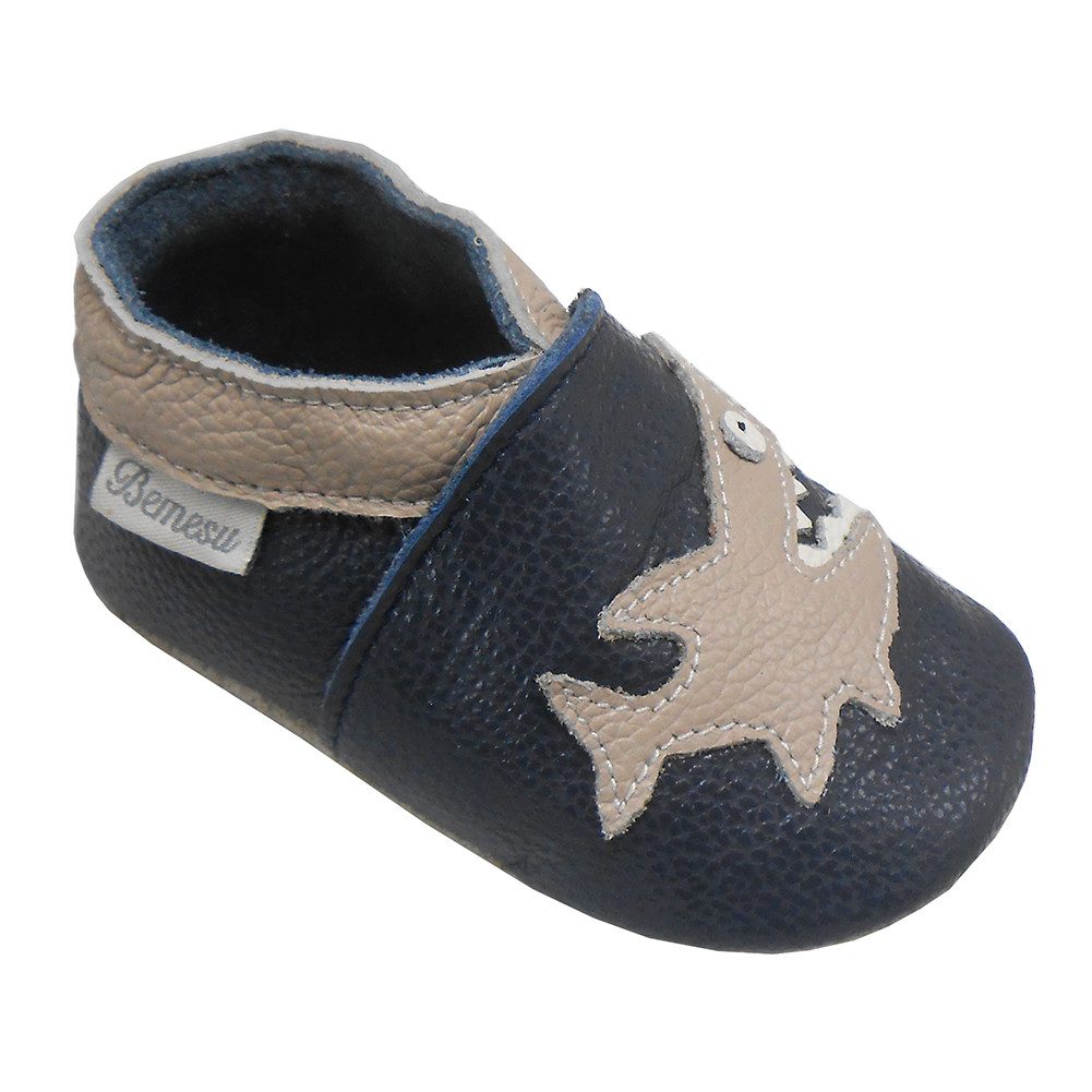 Bemesu Пинетки  Baby Ходунки Lederpuschen dunkelblau Hai Krabbelschuh Rutschfest atmungsaktiv
