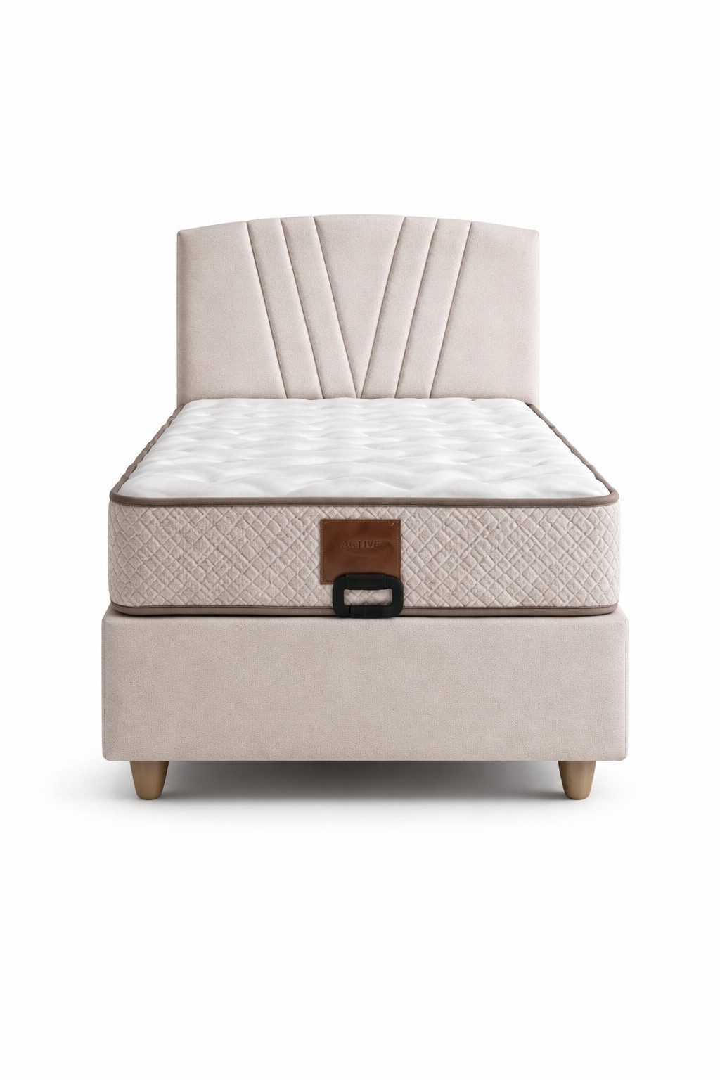 JVmoebel Boxspringbett Einzelbett Moderner Stil Weiches Bett Beigefarben Bett mit Stauraum