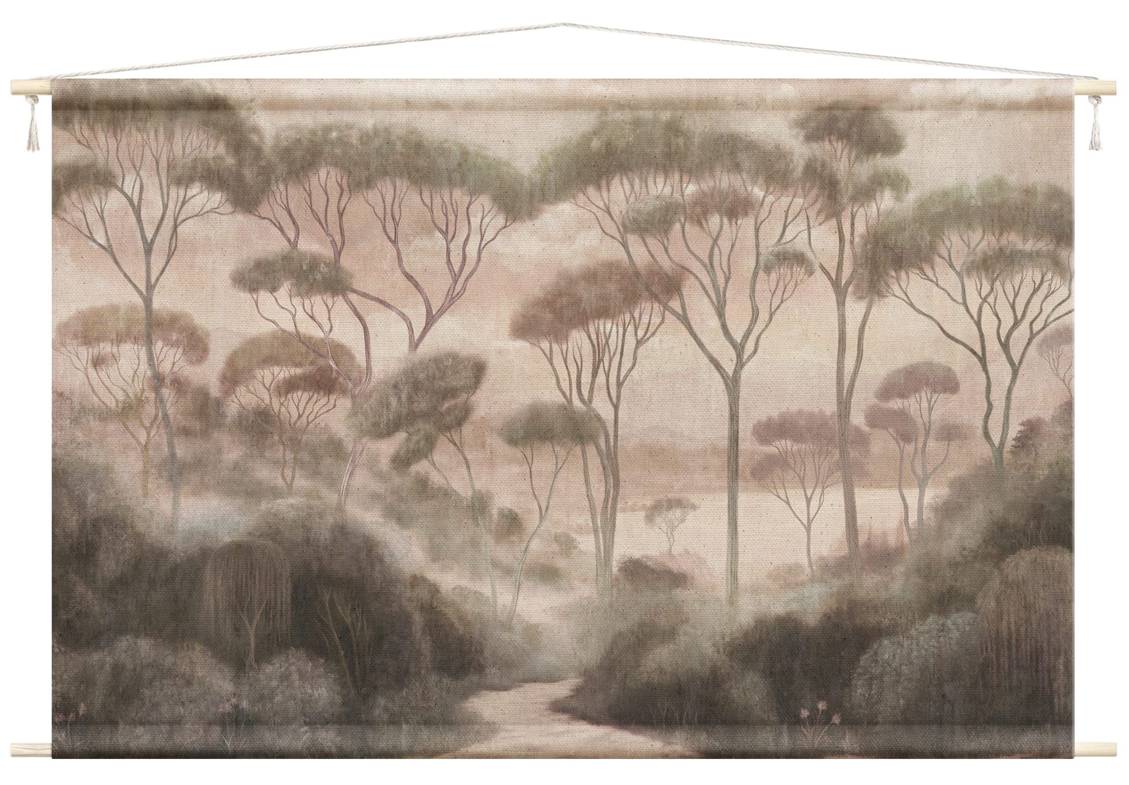 Bilderdepot24 Wandteppich modern Wald Natur Vintage Dschungel beige, rechteckig, Höhe: 2.6 mm, großes Wandbild aus Natur-Baumwolle Wandbehang Stoffbild Tuch Wollseil