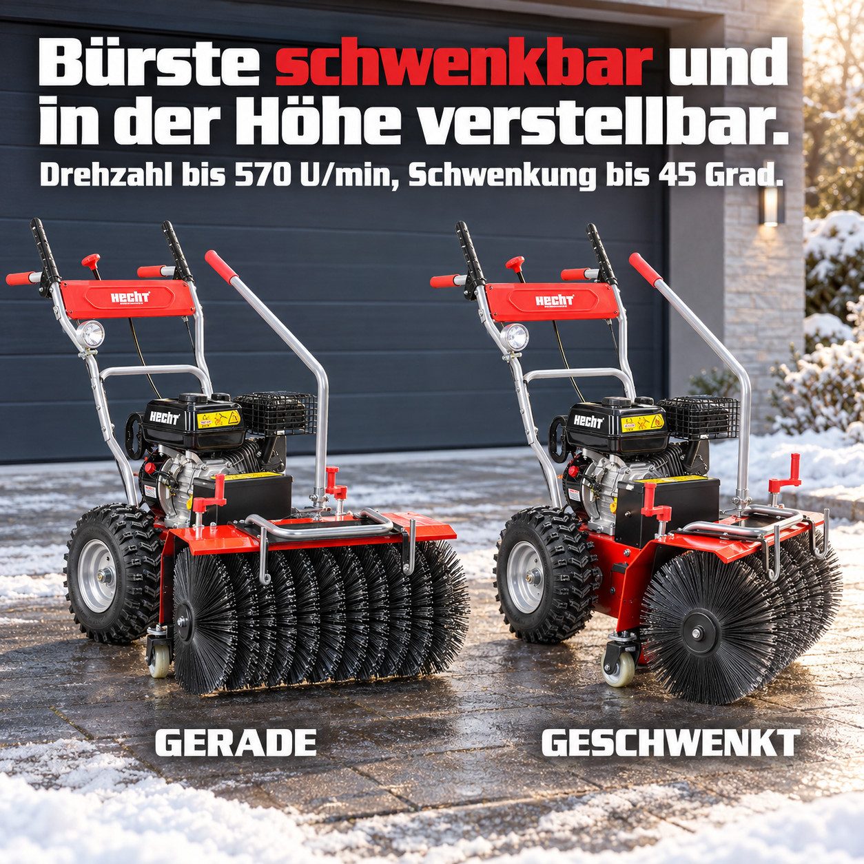 Hecht Benzin-Kehrmaschine 8616 SE Set 3 Benzin 62 cm mit Auffangbox, 62,00 cm Arbeitsbreite, Elektrostart, 6,5 PS