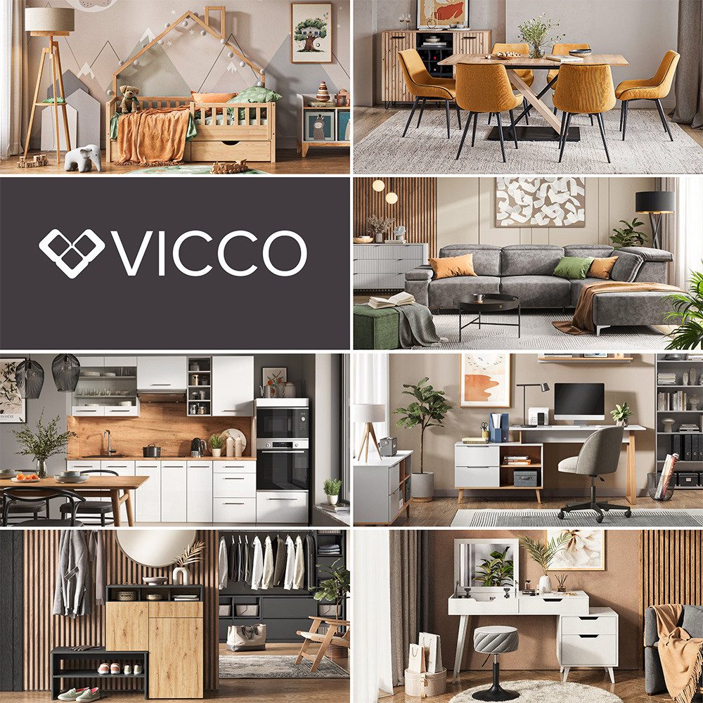 Meuble de cuisine Vicco R-Line, noir brillant/blanc, 160 cm avec caisson de four sans A...
