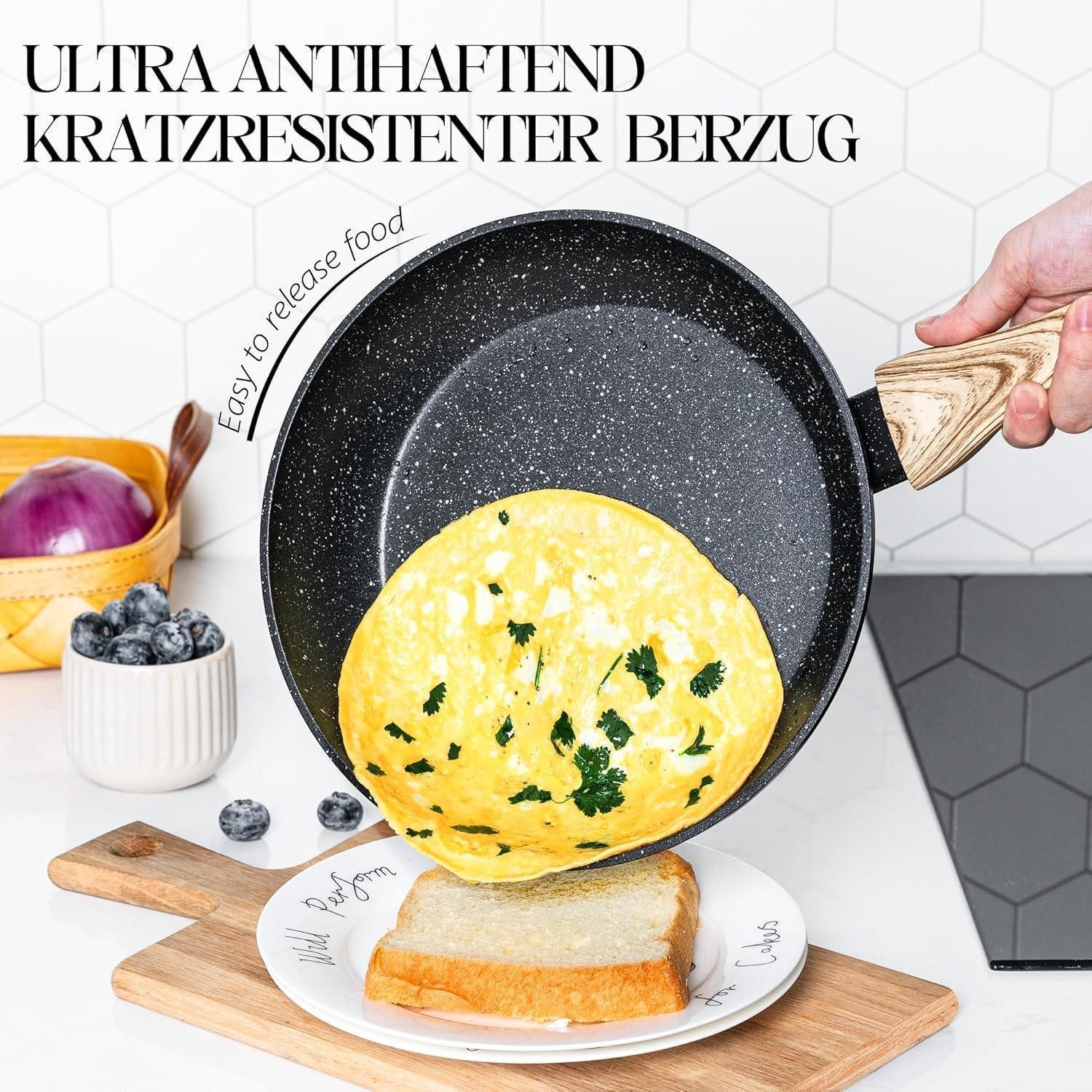 LuxusKollektion Bratpfanne Pfanne mit Deckel 30cm Induktion Stein Bratpfanne antihaftbeschichtet