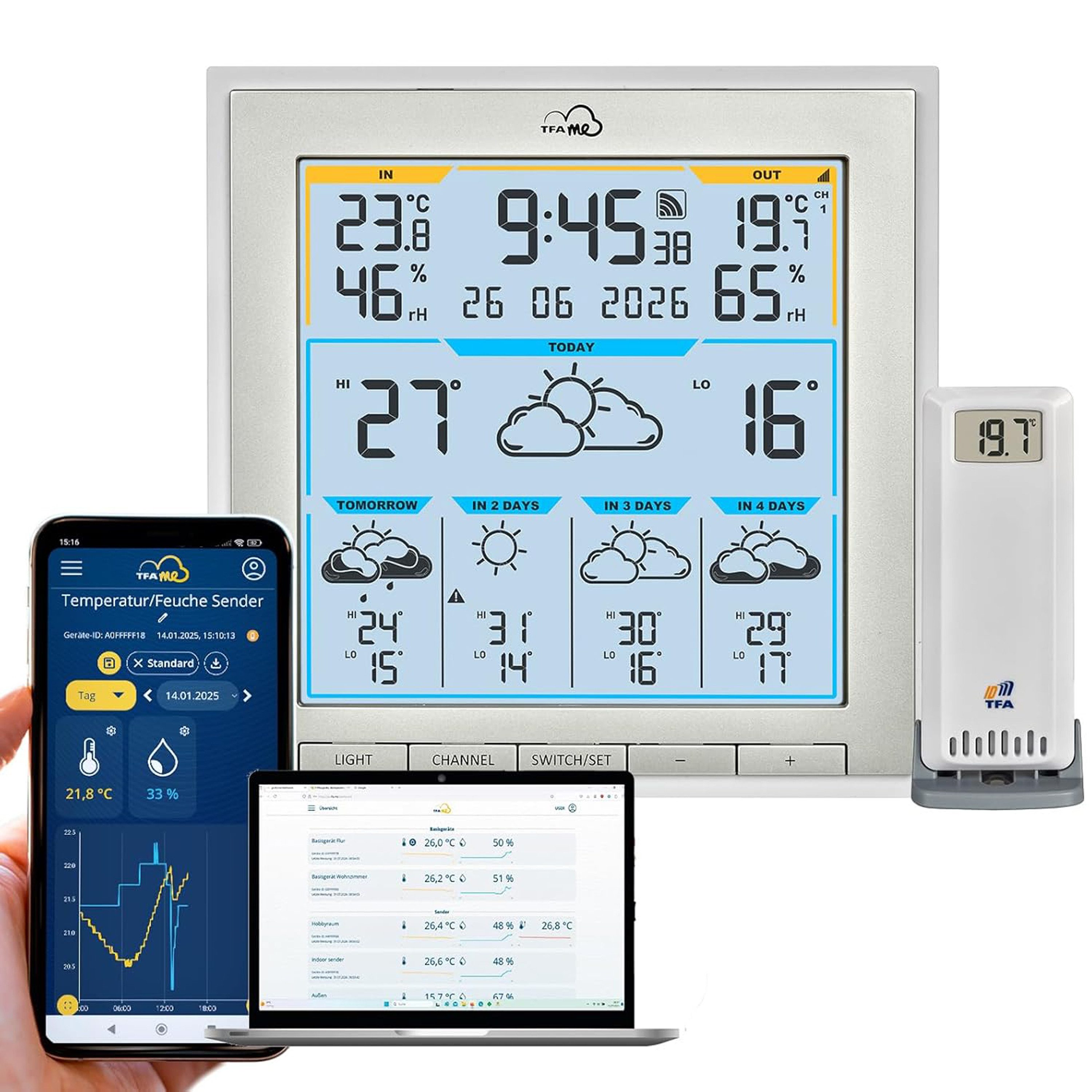 TFA Dostmann WLAN TFA 35.8105 TFA.me ID-08 mit Wetterprognose wetter.com Funkwetterstation