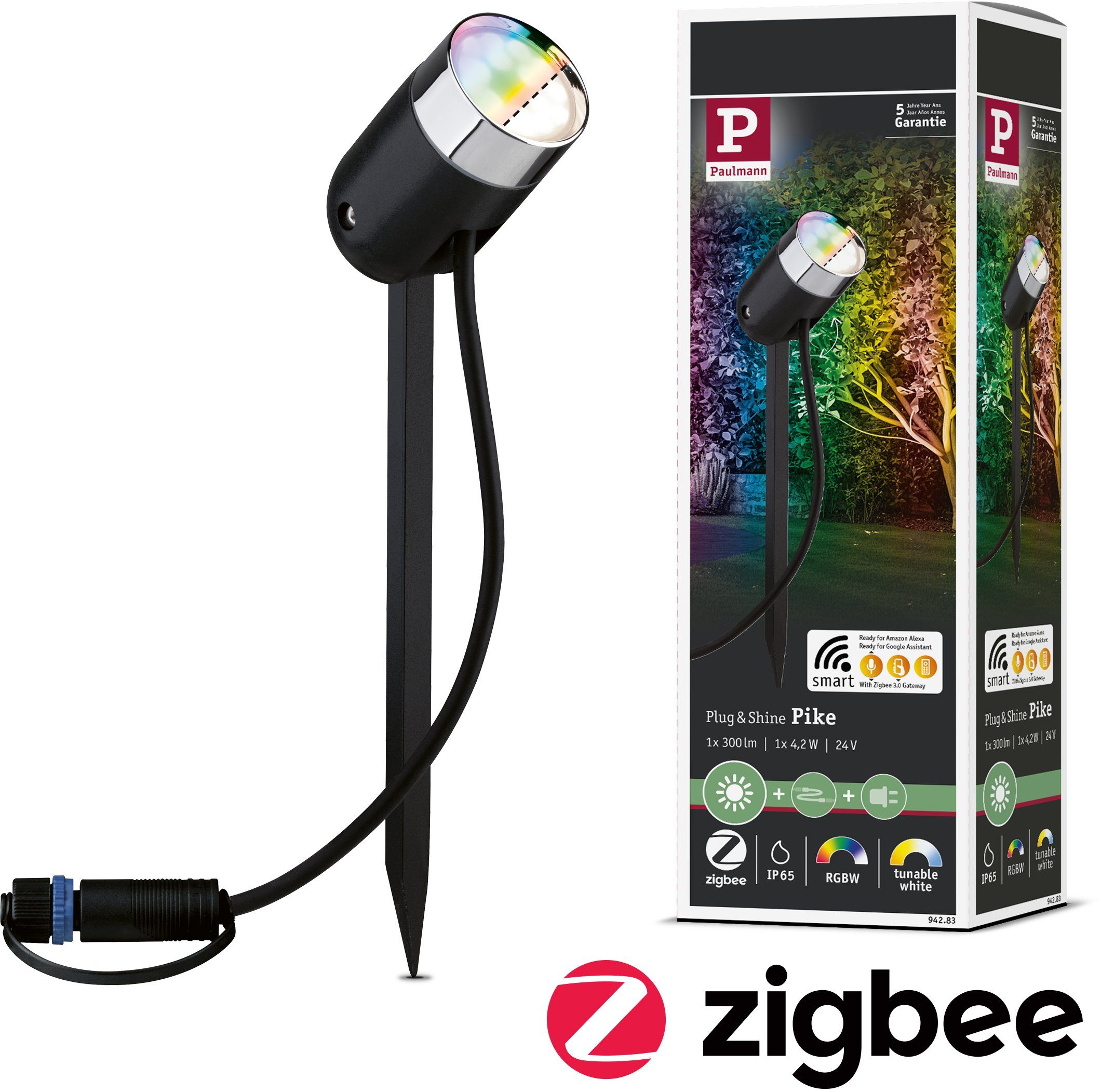Paulmann & IP44 Plug LED LED ZigBee LED-Modul, fest Shine, Plug Shine, integriert, RGBW Warmweiß, Gartenstrahler & 24V