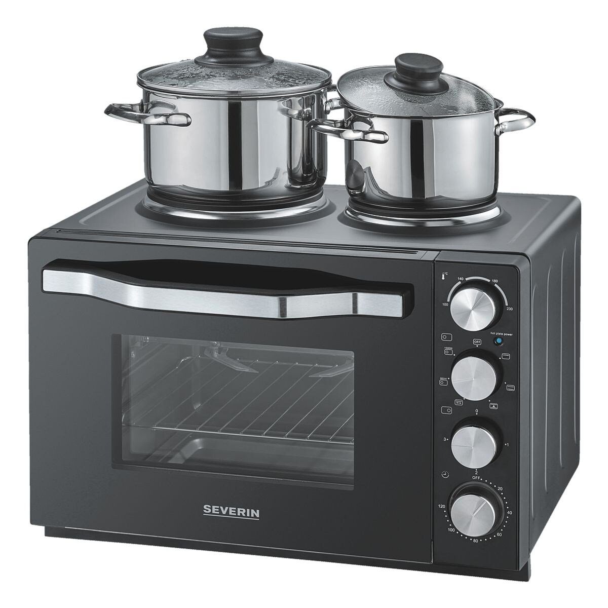 Severin 2-in-1-Toaster TO 2074, für Kuchen, Brötchen, Pommes, Grillhänchen, Kochtopf, Bratpfanne etc., 2500 W, Back- / Toastofen, 2 Kochplatten, 30 Liter, 100°C-230°C, 2500 Watt