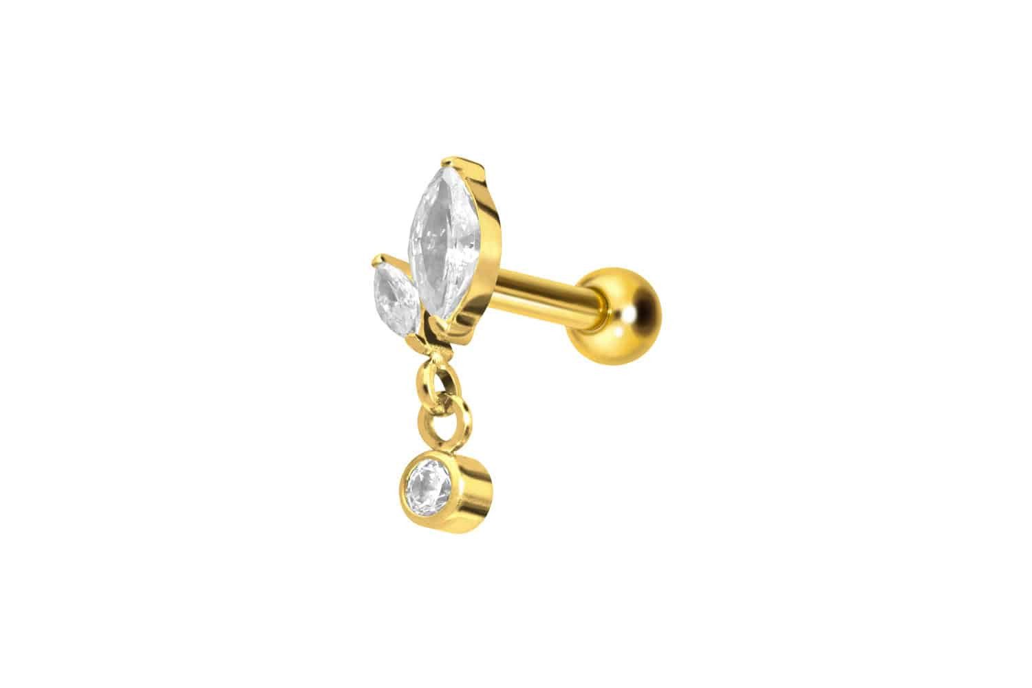 Piercing-Set Titan Ohrpiercing mit Innengewinde KNOSPE + KRISTALL