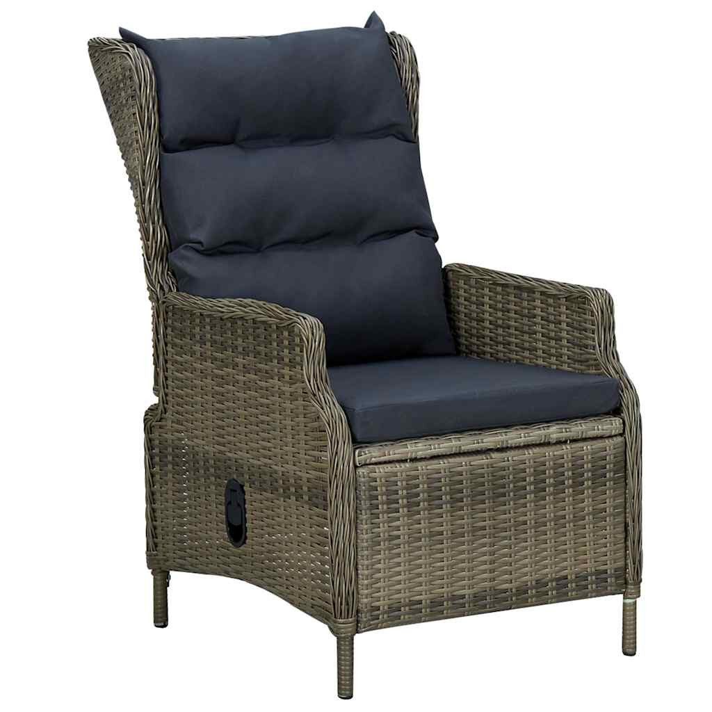 furnicato Gartenstuhl Gartensessel aus rundem PE-Rattan Braun 57x88x100 cm (1 St), Verstellbarer Loungesessel mit Gaslift und waschbaren Polstern