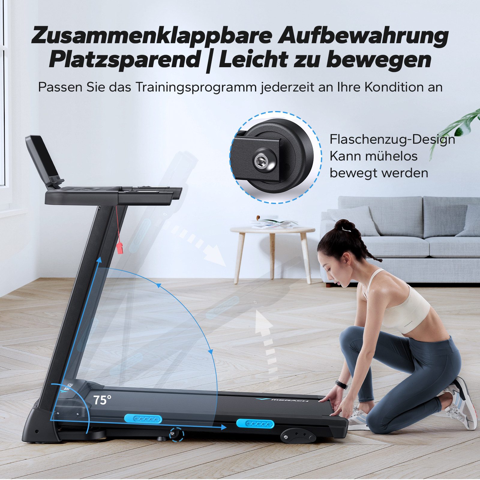 MERACH Laufband Elektrisches Laufband, Klappbares Laufband für Zuhause bis 12 km/h (2.5HP Steigung Walking Laufband, Leiser Motor, mit LED-Anzeige, APP und Tablet Holder), Herzfrequenzmessung, für Zuhause und Büro, Belastbarkeit bis 136kg
