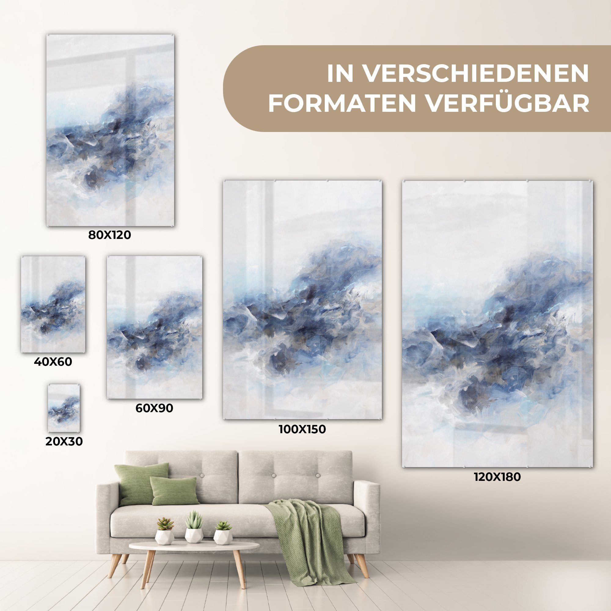 - Malerei - Abstrakt (1 Glasbilder Acrylglasbild - MuchoWow - Foto auf - Glas Bilder St), Blau, - Farbe Glas Wanddekoration auf Wandbild