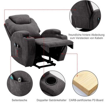 Sweiko TV-Sessel, Massagesessel mit 2 Getränkehaltern und Seitentaschen
