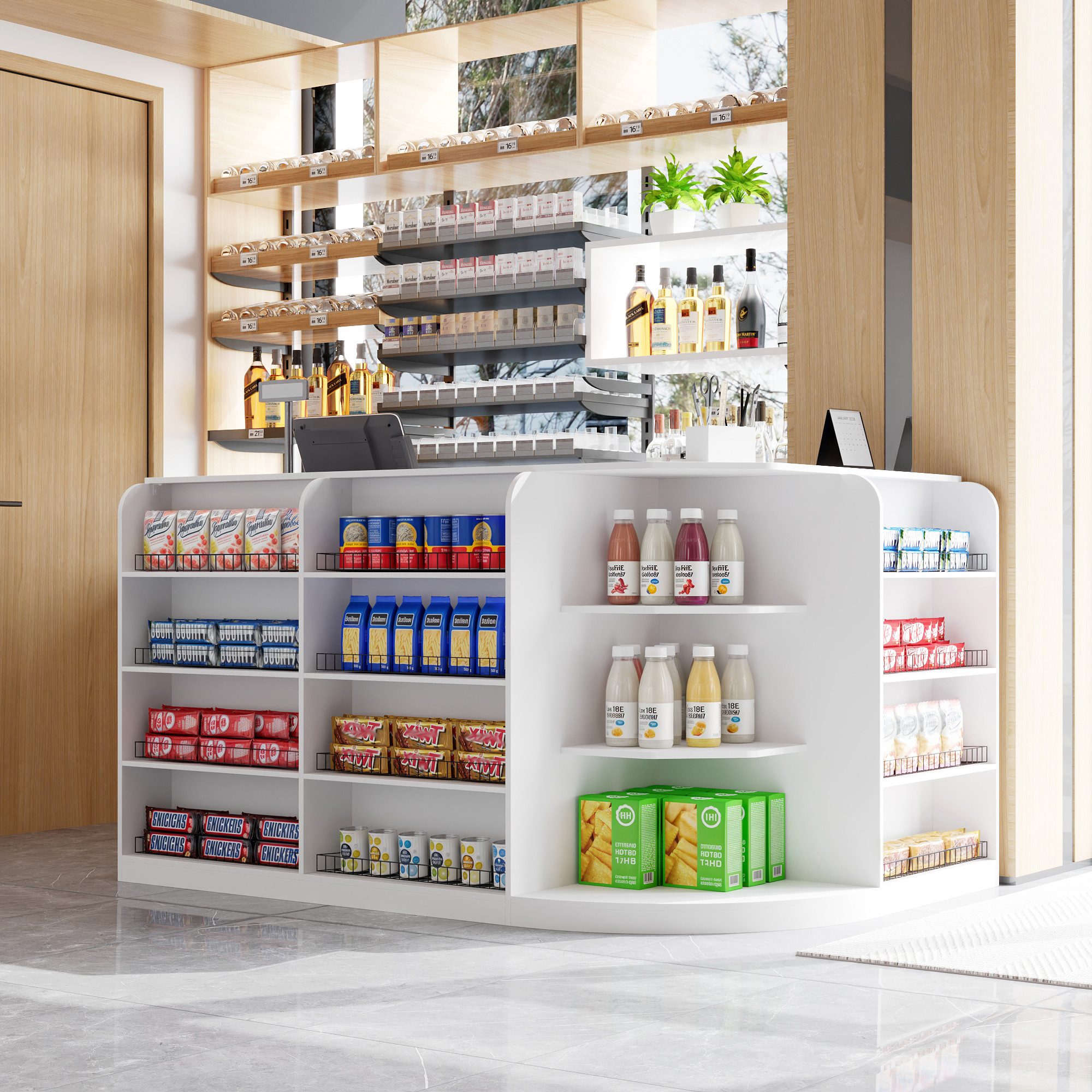 FUFU&GAGA Empfangstheke mit 3 Schubladen und 1 Schrank, weiß, 100 x 180 x 1 günstig online kaufen