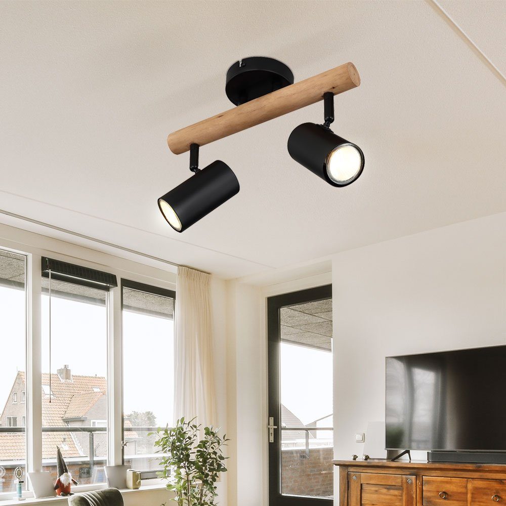 GLOBO LIGHTING Deckenleuchte, Leuchtmittel nicht inklusive, Deckenleuchte Wohnzimmerlampe 2 Flammig Holz Spots beweglich L 31 cm
