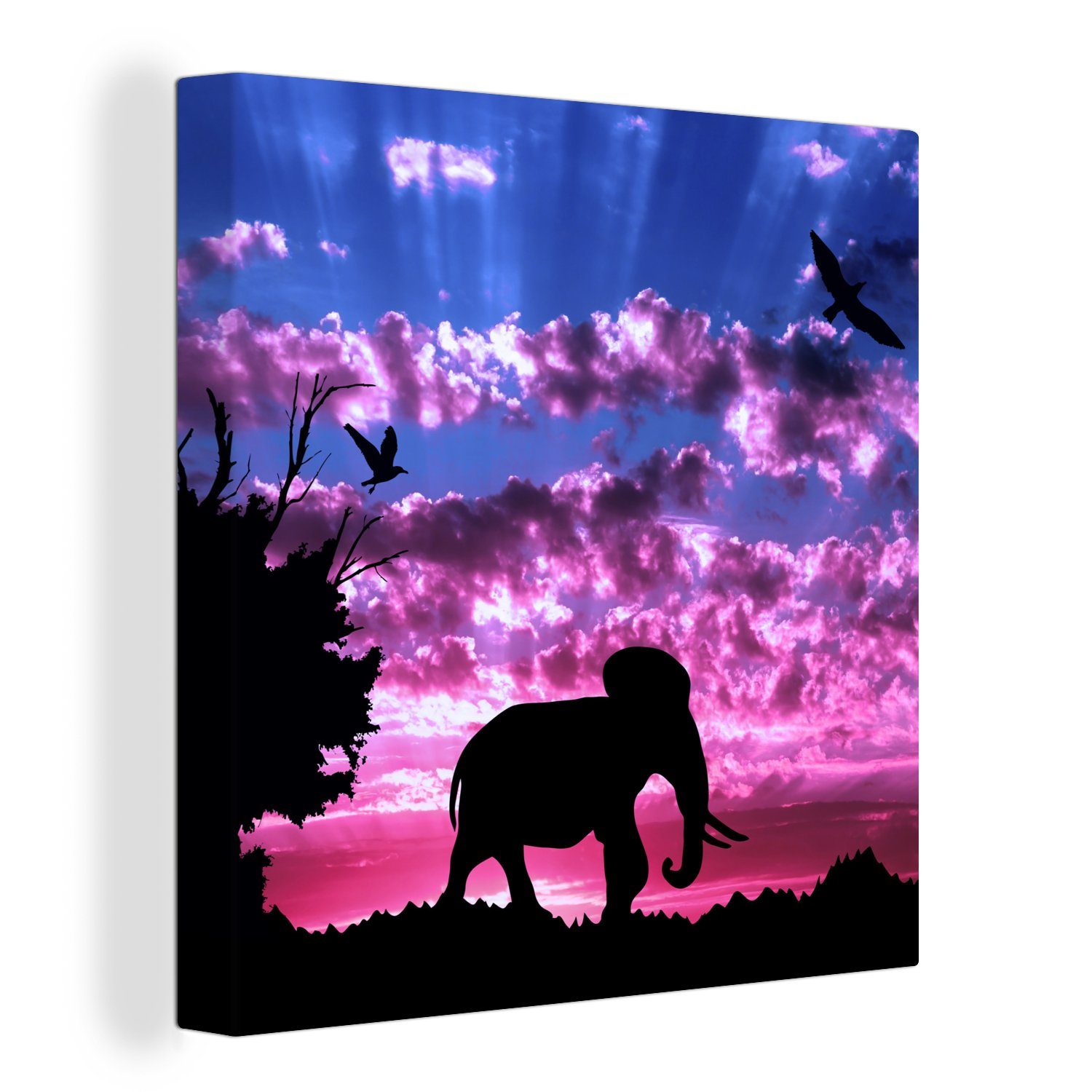 OneMillionCanvasses® Leinwandbild Elefant - Baum - Berg, (1 St), Leinwand Bilder für Wohnzimmer Schlafzimmer