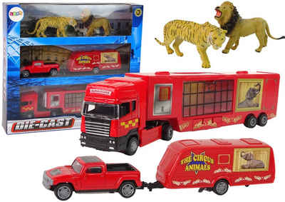 LEAN Toys Spielzeug-Auto Zirkustiere Fahrzeug-Set LKW PKW Auto Tiere Lastwagen Pickup Wohnwagen