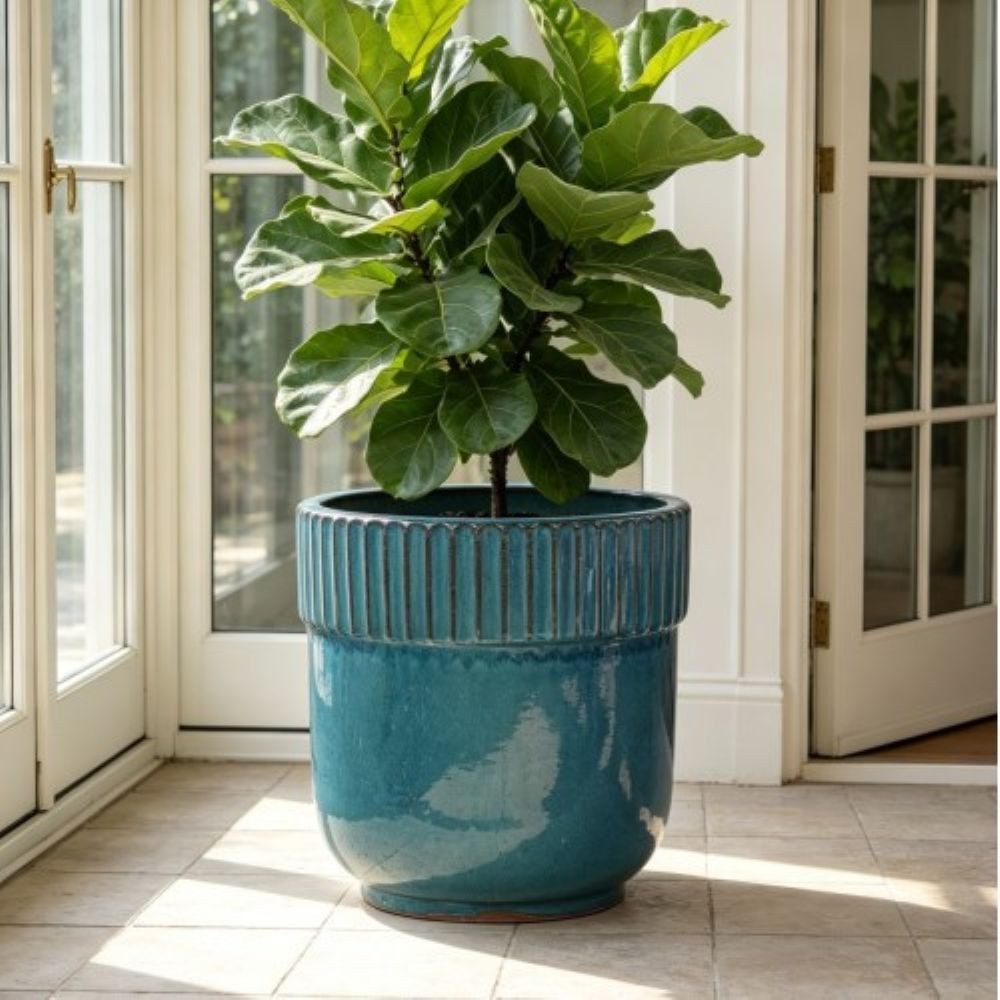 Rolipo Blumentopf Pflanztopf Keramik 23 cm handgefertigt mit Rillenrand Blumentopf (1 St), Kältebeständig, mit Abflusslöchern, geeignet für Balkone