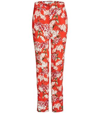 Oui Stoffhose OUI Stoff-Hose elegante Damen Sommer-Hose mit Blumen-Print Freizeit-Hose Neon Rot