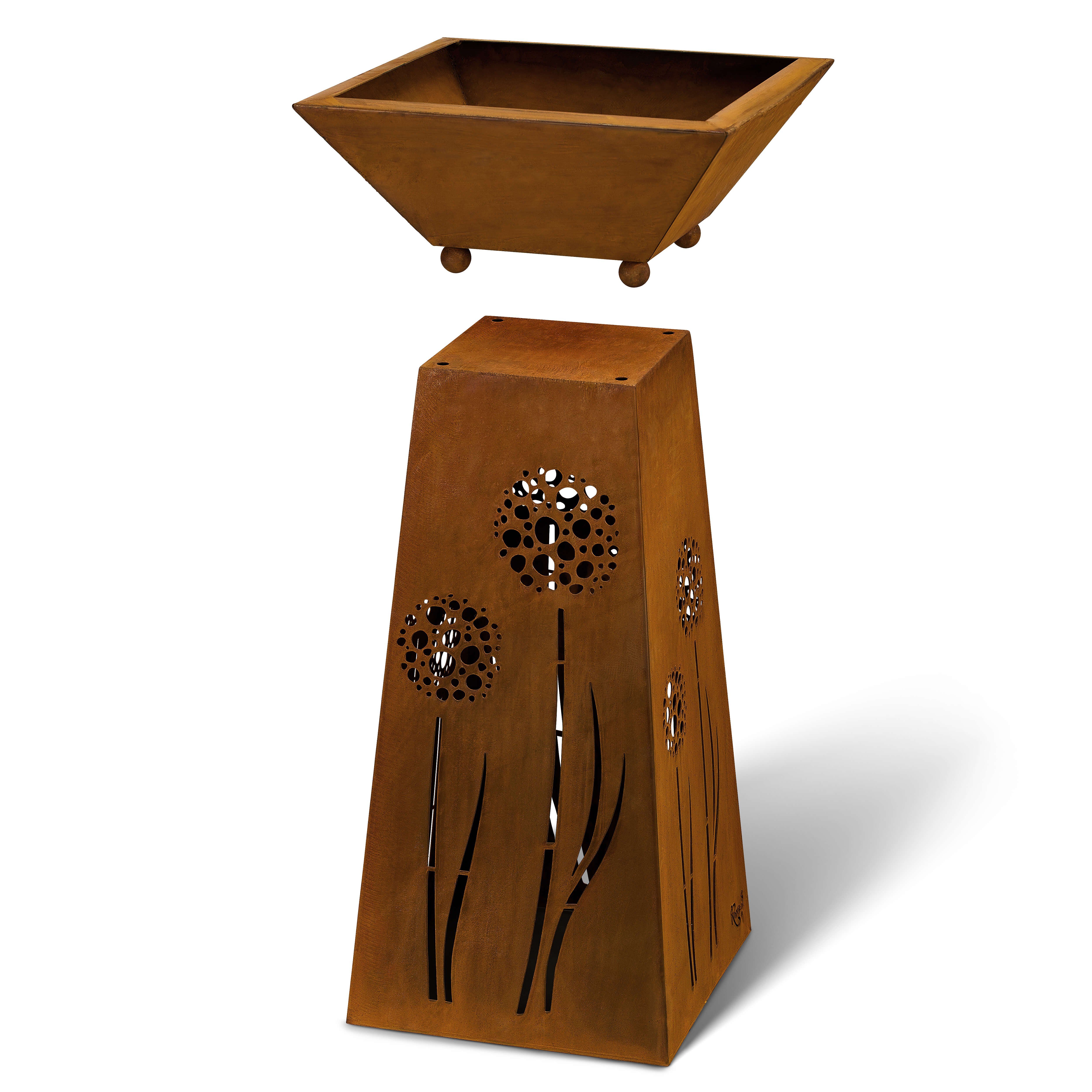 Rostikal Dekosäule Pflanzsäule Edelrost 72 cm mit Pflanzschale – Metall Gartendeko (Set, Set), Konische Metallsäule mit abnehmbarer Schale – wetterfest & standfest