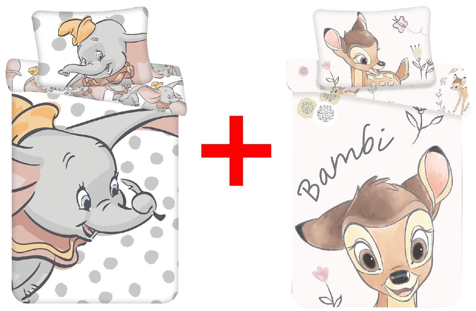 Disney Kinderbettwäsche Disney Dumbo Bambi Babybettwäsche Elefant Reh 100x135cm Set, Renforcé, 2 teilig