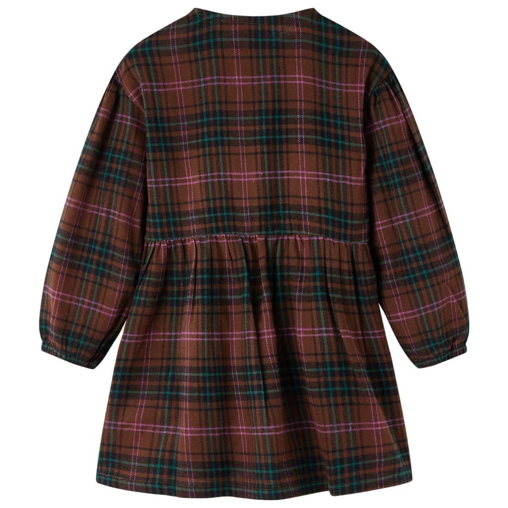 Kinderkleid Ärmeln mit Langen Karomuster vidaXL 104 Cognac A-Linien-Kleid