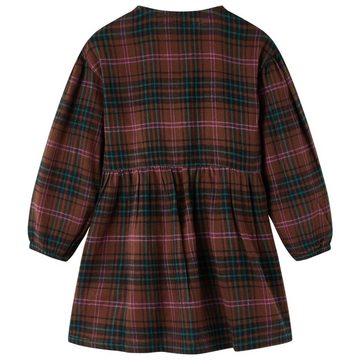 vidaXL A-Linien-Kleid Kinderkleid mit Langen Ärmeln Karomuster Cognac 92