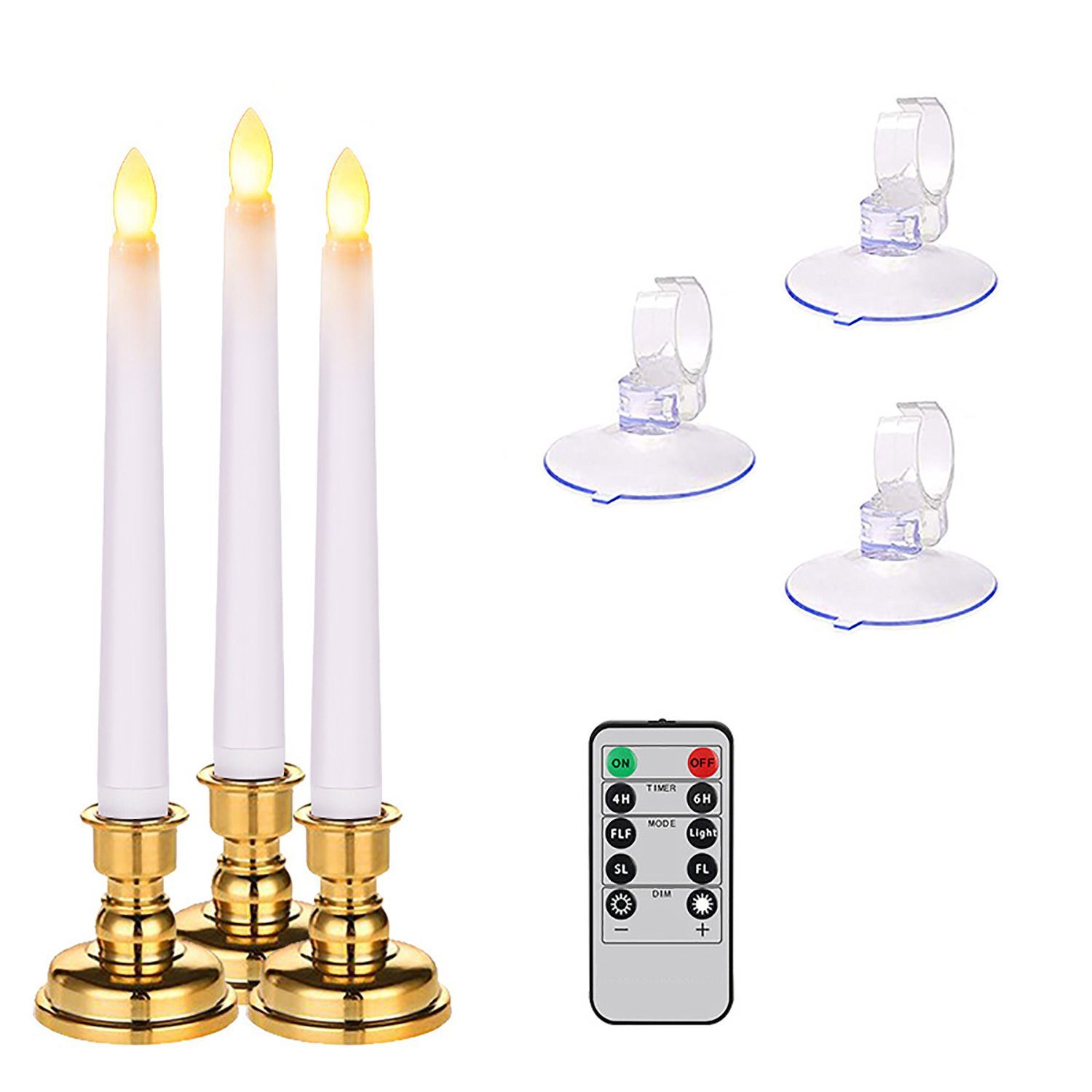 SCRTD LED-Kerze 3 Stück LED Kerzen mit Fernbedienung,20cm Kerzen Set  (3-tlg), mit Timer für Halloween Weihnachten Heimat Kamin Dekoration