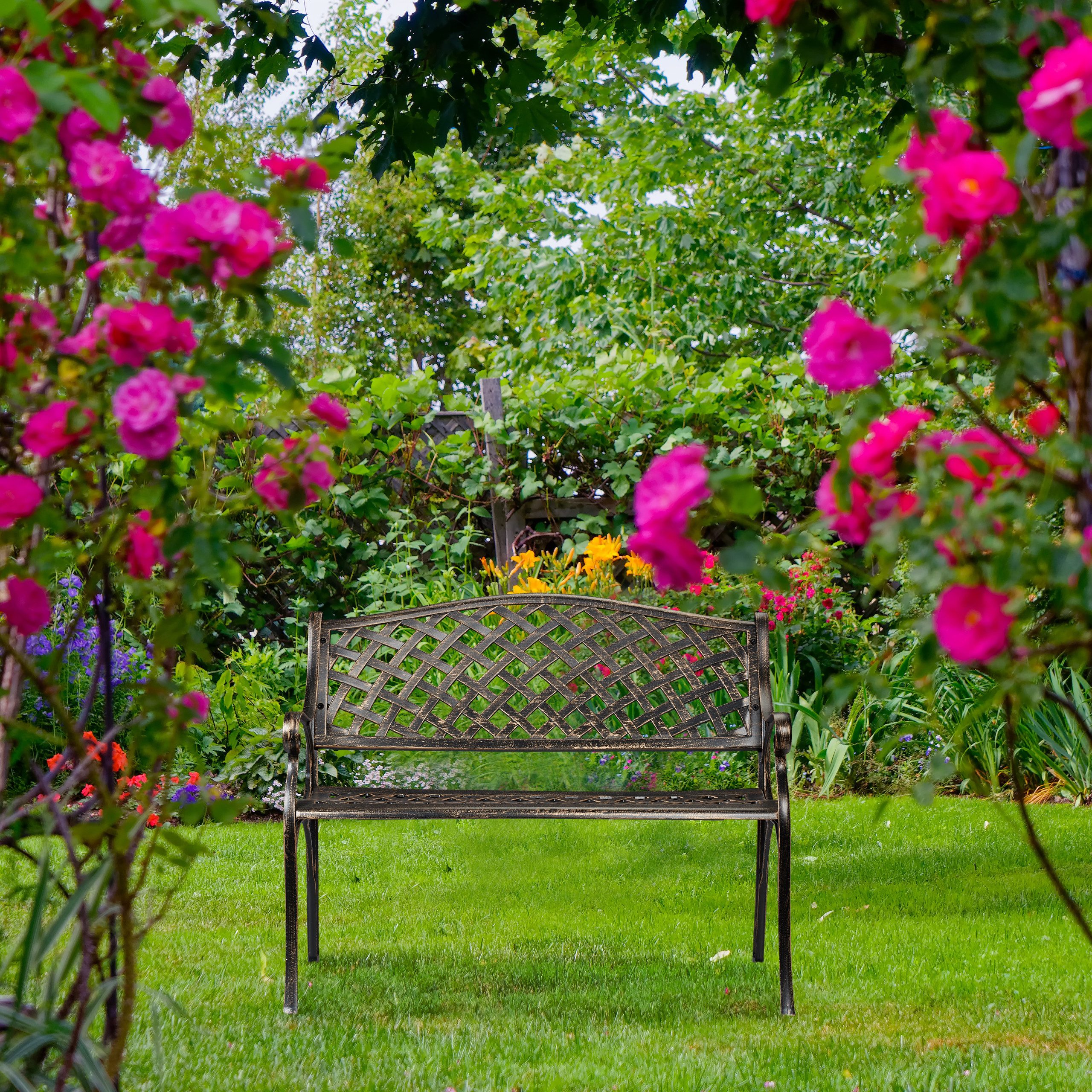 relaxdays Gartenbank Metall in Schwarz Bronze günstig online kaufen