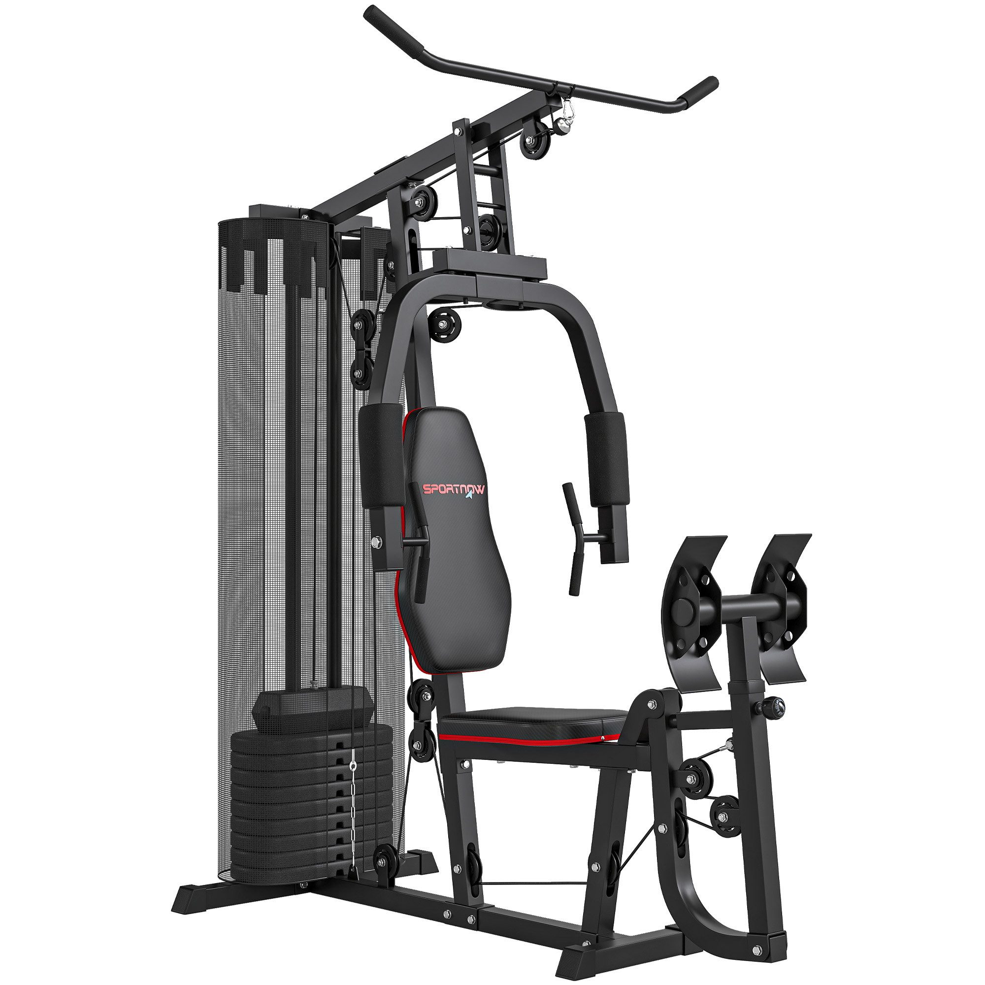 SPORTNOW Kraftstation mit Latzug- & Butterflystange, 10 Gewichtsblöcke (Multifunktionale Fitnessstation, 1-tlg., Fitnessgerät), mit 45 kg Gewichtsblöcken für Zuhause, Schwarz