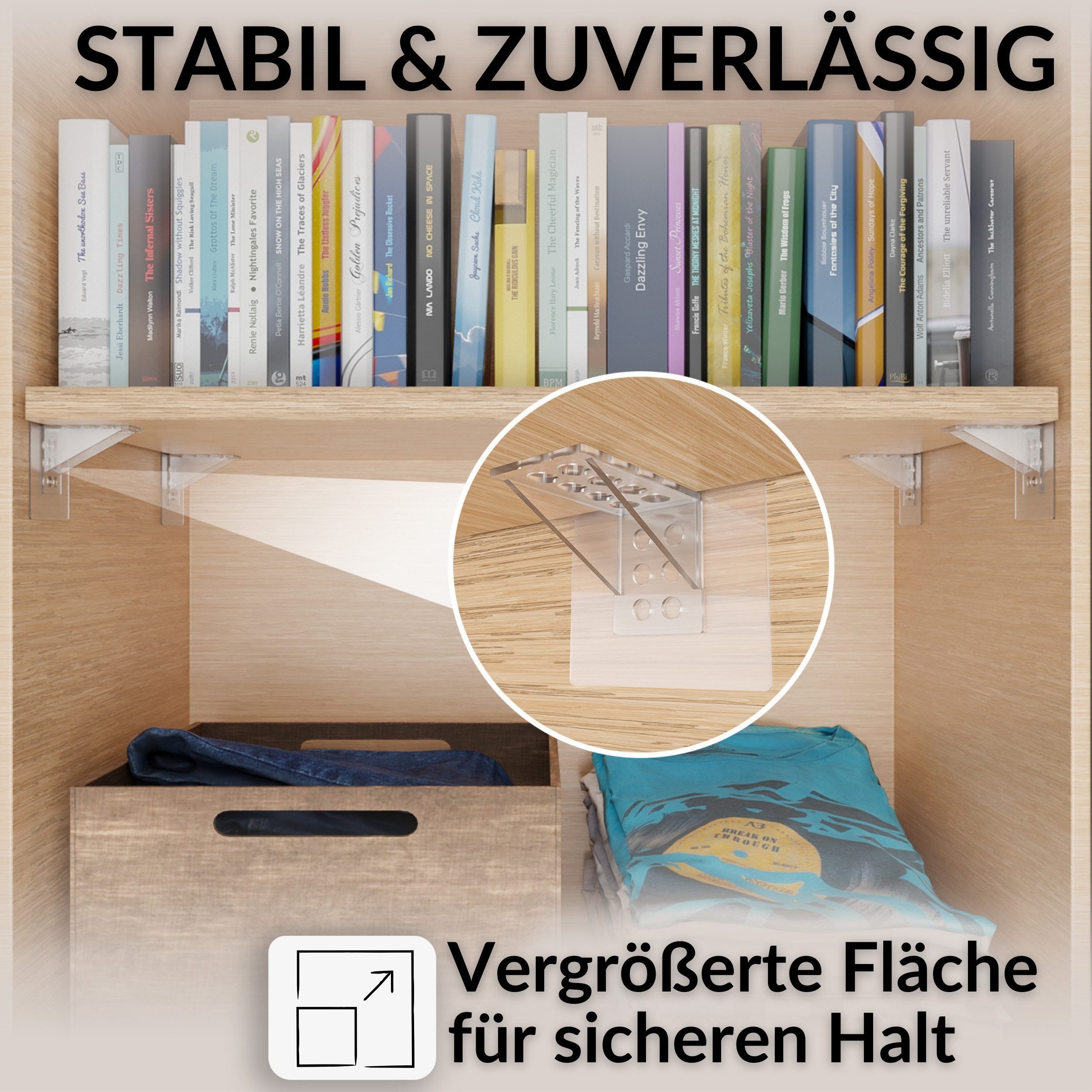 DEKAZIA Wandregalhalter ohne Bohren, Regalbodenhalter selbstklebend, Träger für Regalböden, versch. Größen & Lasten, 4er, 10er, 16er Set 16-tlg., Regalbodenträg – Bild 5 von 5
