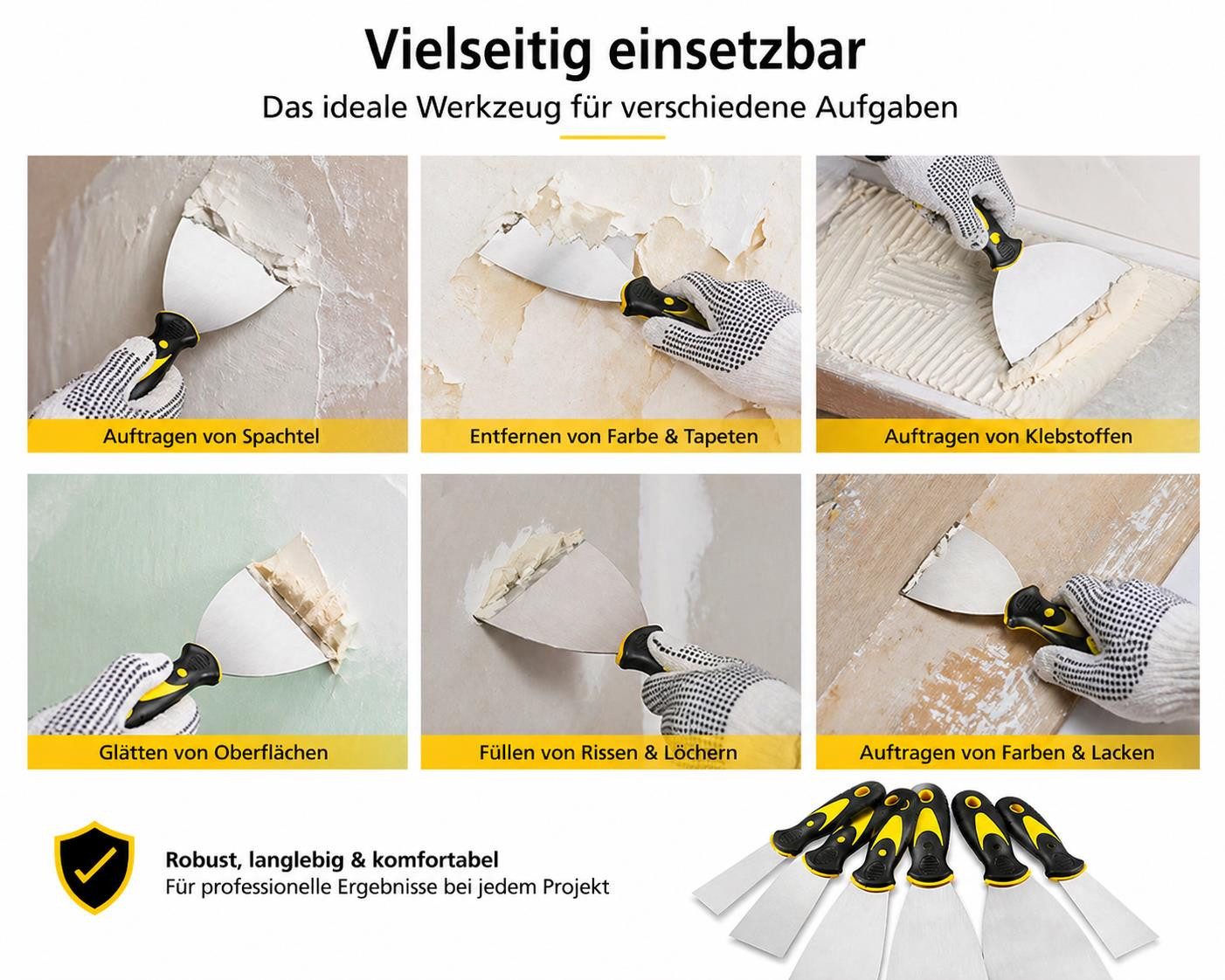 BAYLI Malerspachtel 6-teiliges Set Malerspachtel mit Kunststoffgriff, 6 Spachteln in versc