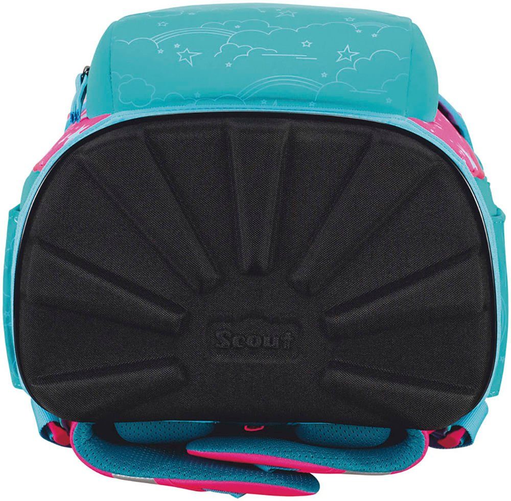 Scout Schulranzen Neo Superflash Extreme, Unicorn (Set, 4-tlg), mit retrorefl. Flächen & 2 Funny Snaps; enthält recyceltes Material