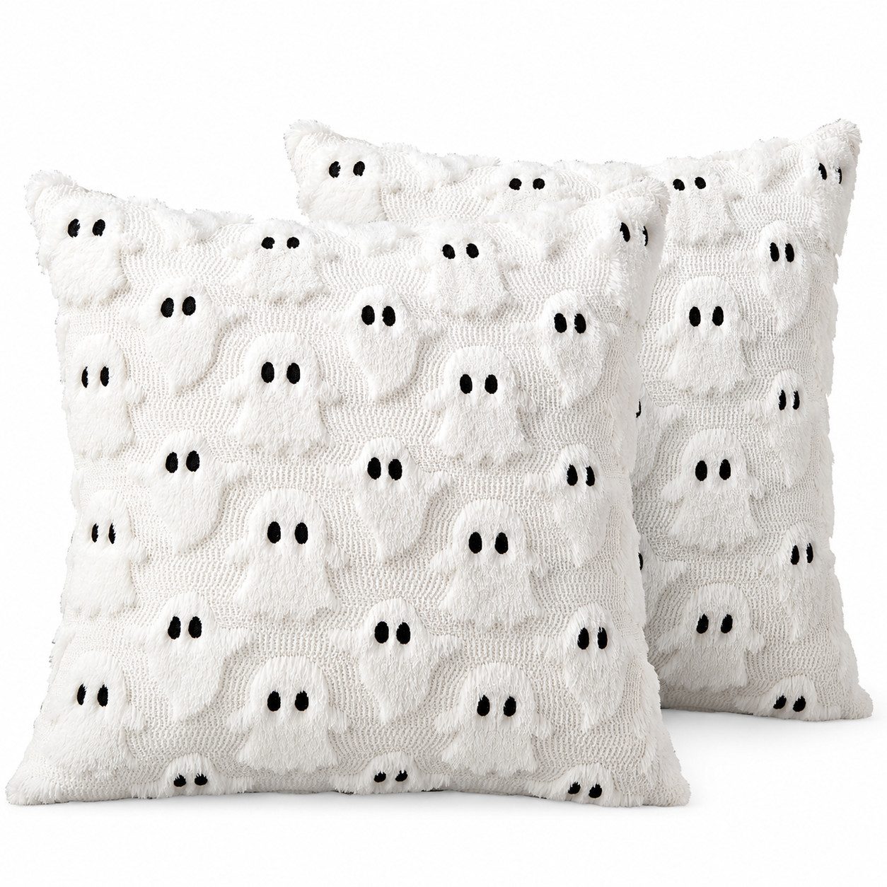 Sorvyzxn Kissenhüllen Halloween-Kissenbezüge, 45 x 45 cm, Geist, weicher Plüsch-Kunstfell, (2 Stück), Couchkissen für Stuhl, Sofa, Schlafzimmer, Wohnzimmer, Heimdekoration