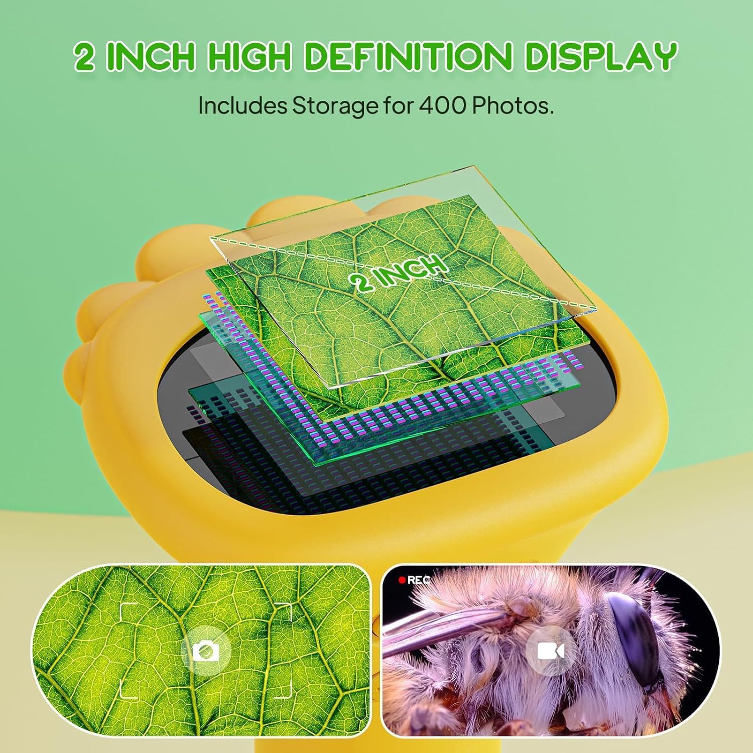 POPOLIC Handy-Mikroskop für Kinder, 200X tragbares Taschenmikroskop Minimikroskop (2,0" IPS-Bildschirm USB Microscope LED Lights -Anschluss an PC)