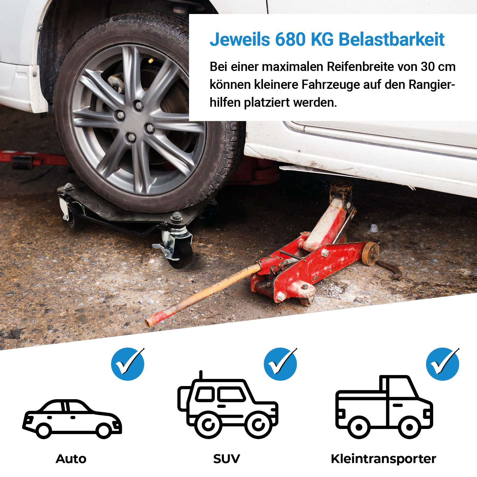 Bituxx Rangierwagenheber Rangierhilfe 680kg Schwarz, Spar-Set, 4-tlg., MS-19719 – Bild 4 von 5
