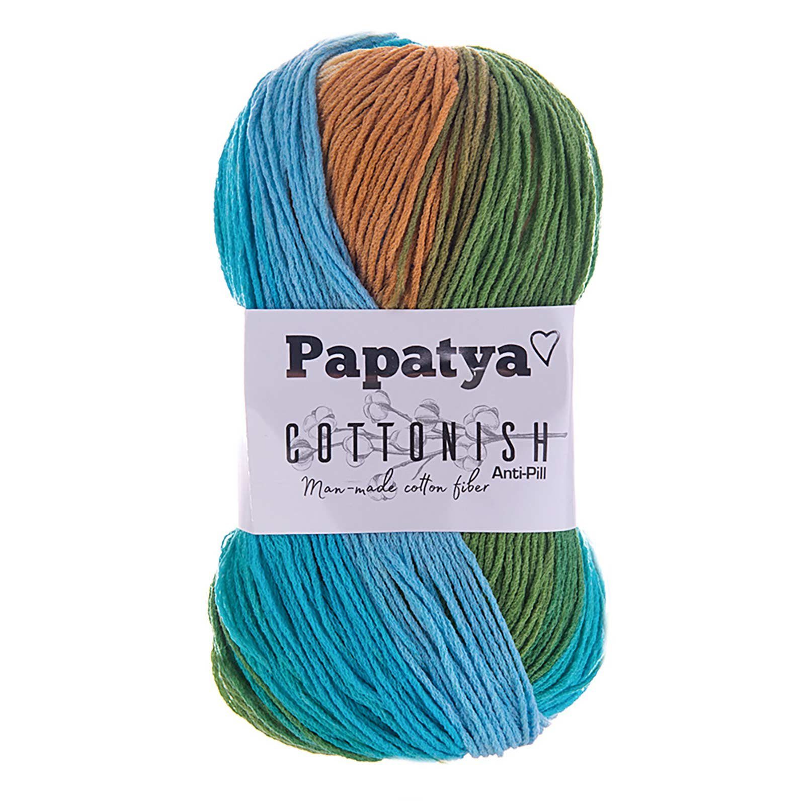 Thumbnail - maDDma 5 x 100g Strickgarn Papatya Cottonish Häkelwolle, 250 m, 13 beige-blau-grün